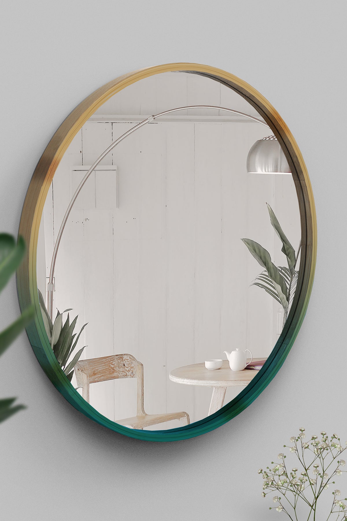 Mianzi Mira Round (Large) Bamboo Blue Wall Mirrors
