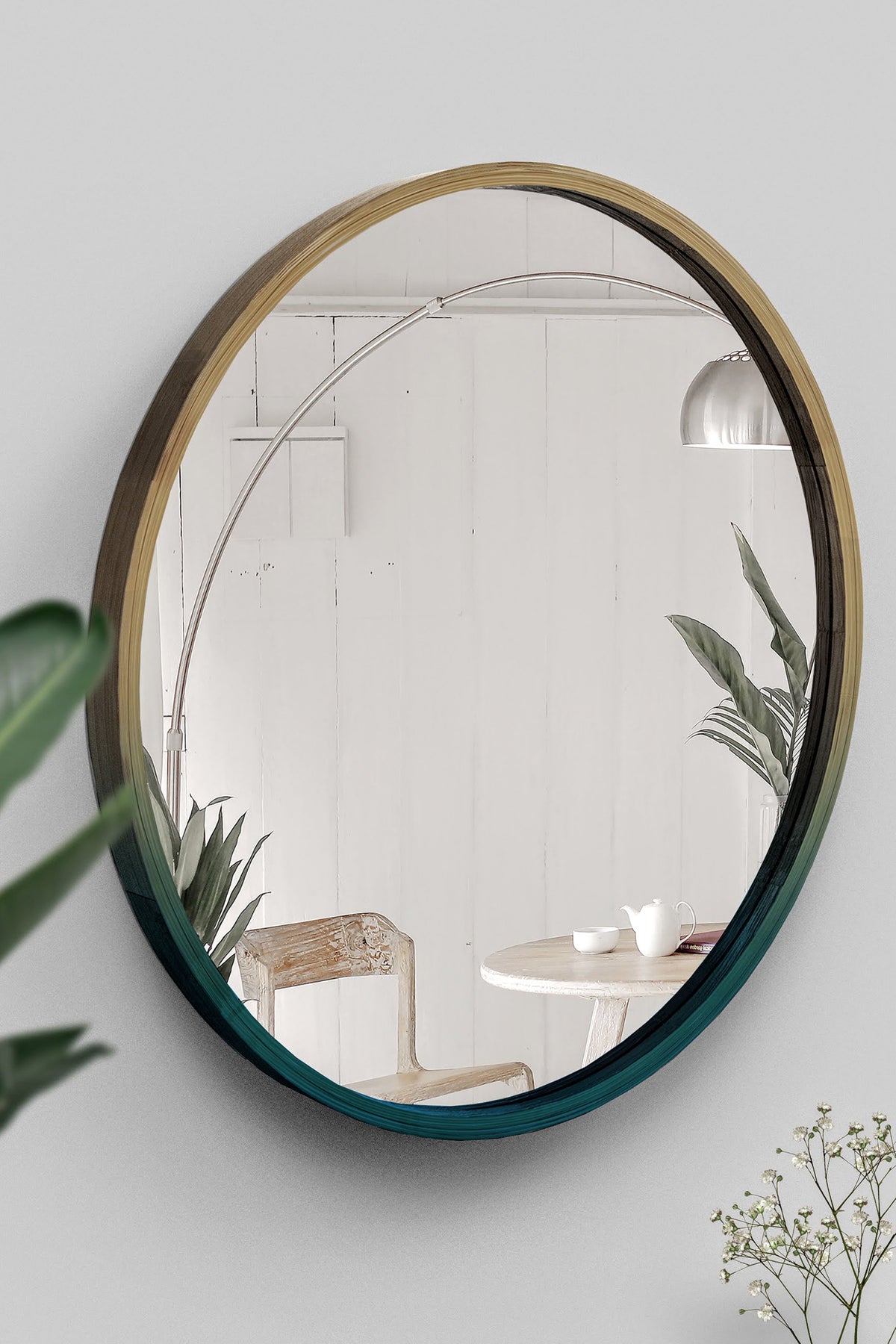 Mianzi Mira Round (Small) Bamboo Blue Wall Mirrors