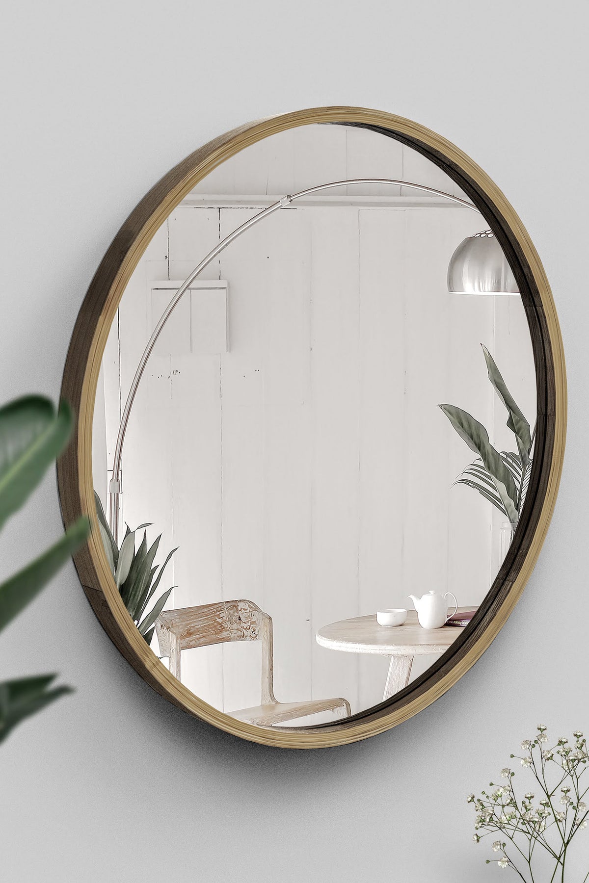 Mianzi Mira Round (Small) Bamboo Blue Wall Mirrors