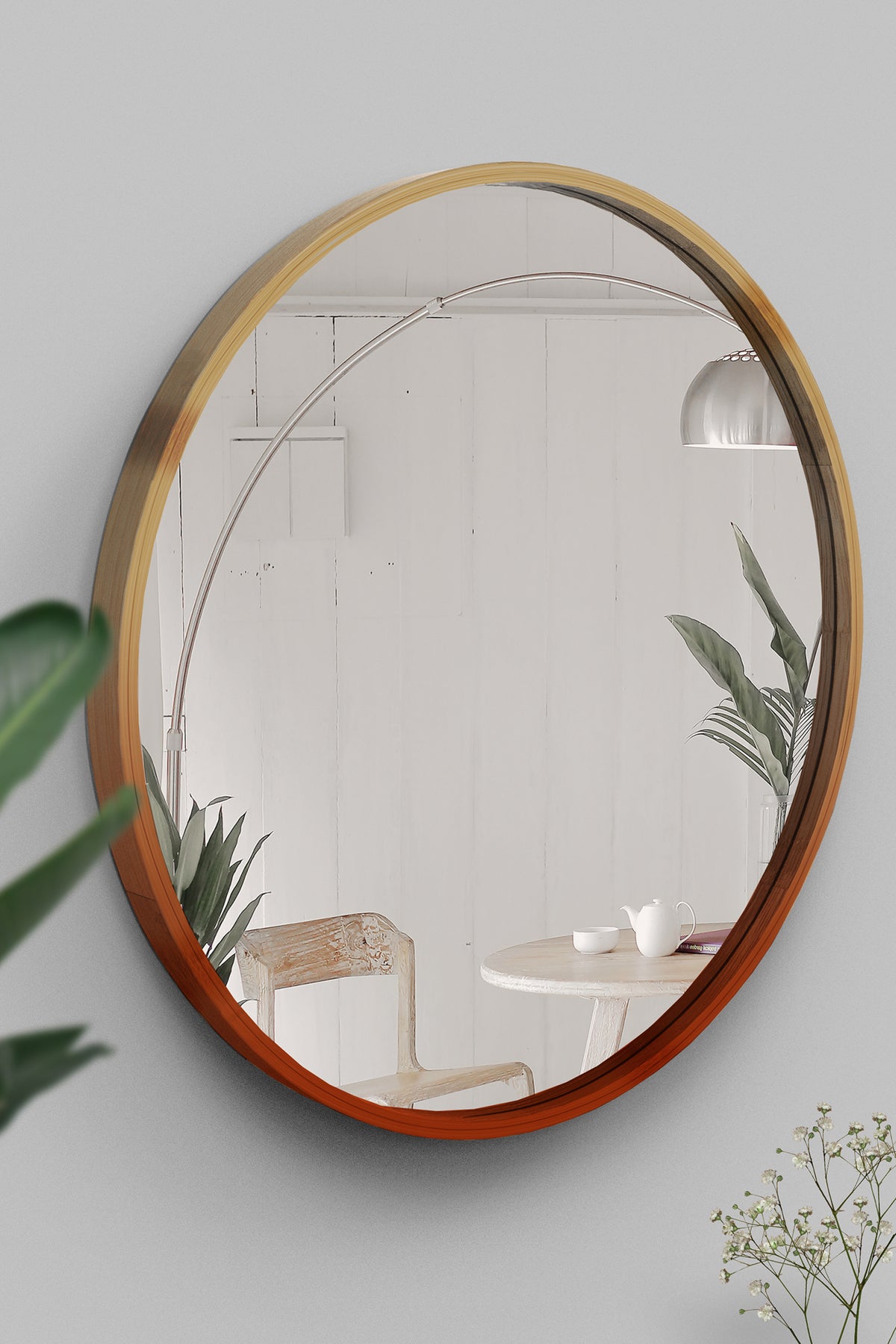 Mianzi Mira Round (Large) Bamboo Blue Wall Mirrors
