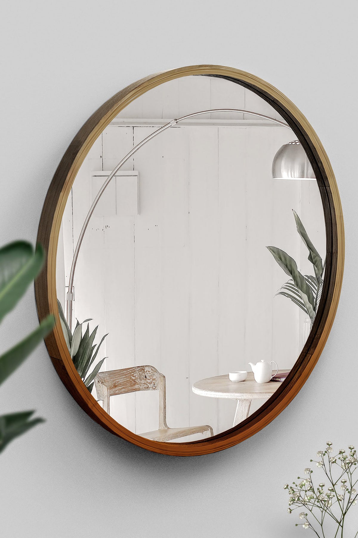 Mianzi Mira Round (Small) Bamboo Blue Wall Mirrors