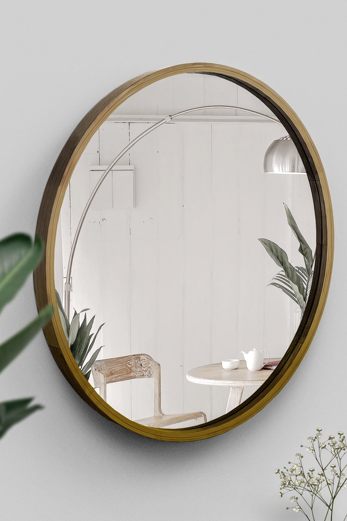 Mianzi Mira Round (Small) Bamboo Blue Wall Mirrors