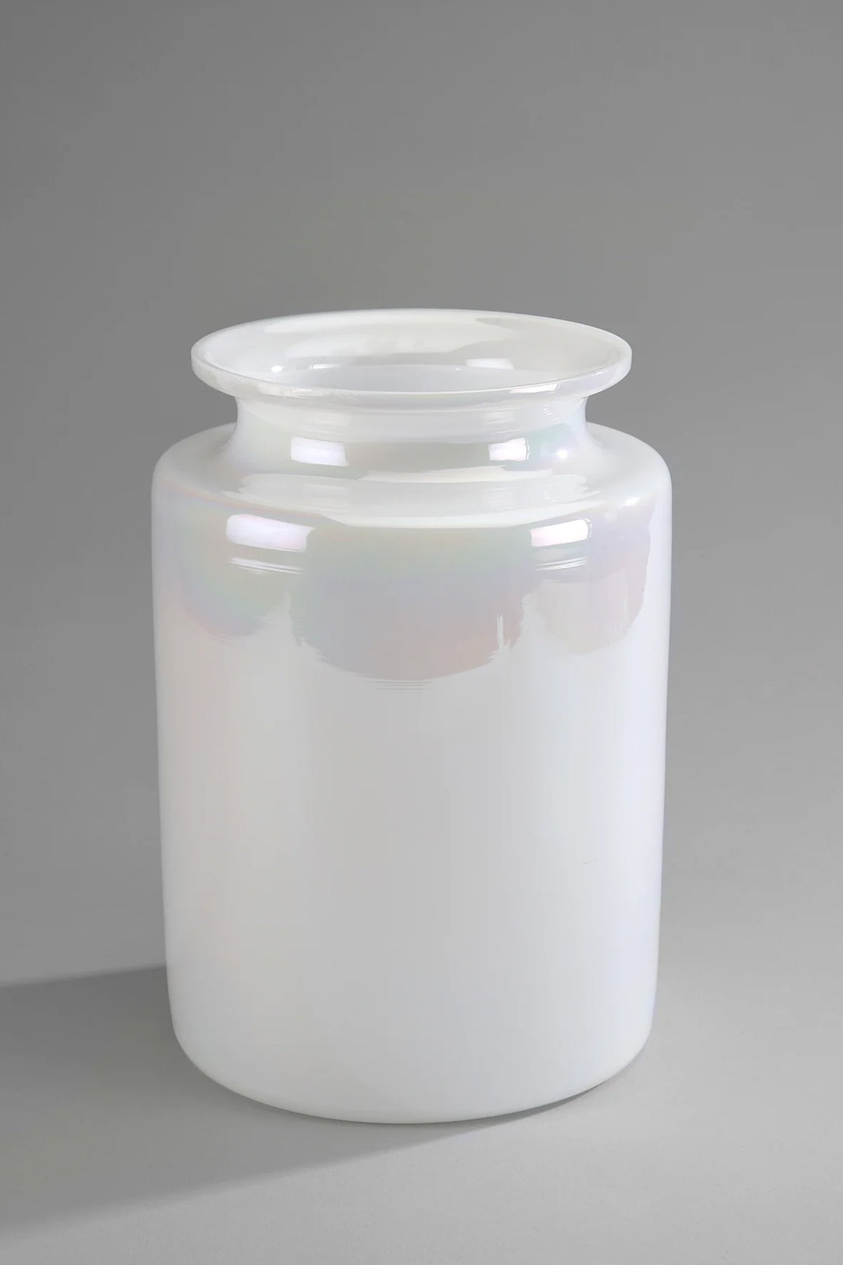 White Handblown Glass Opaline White MOP Finish Tumbler Vase