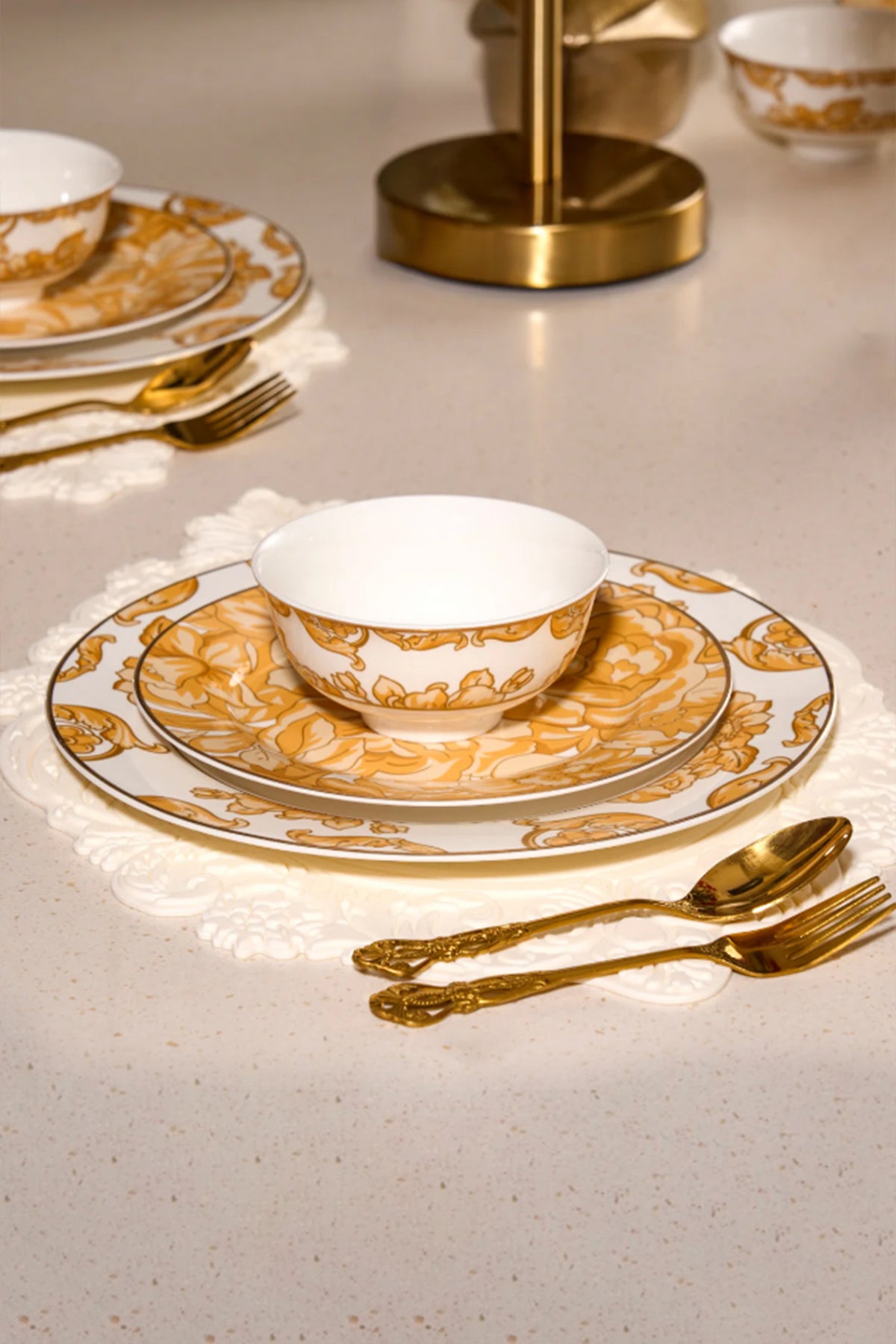 Amber Fleur Dinner Set () Porcelain Gold Dinner set Of 6