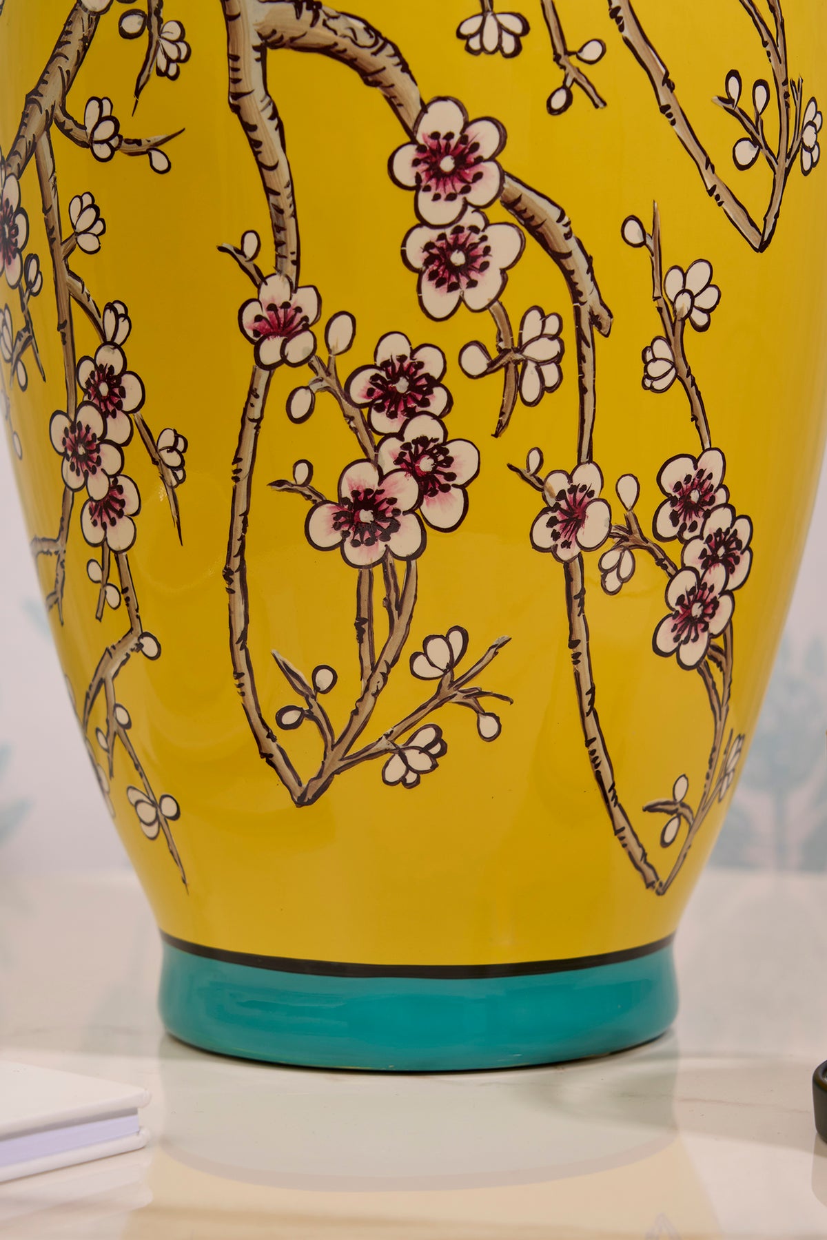 Japanese Cherry Blossom Ceramic Yellow Vase