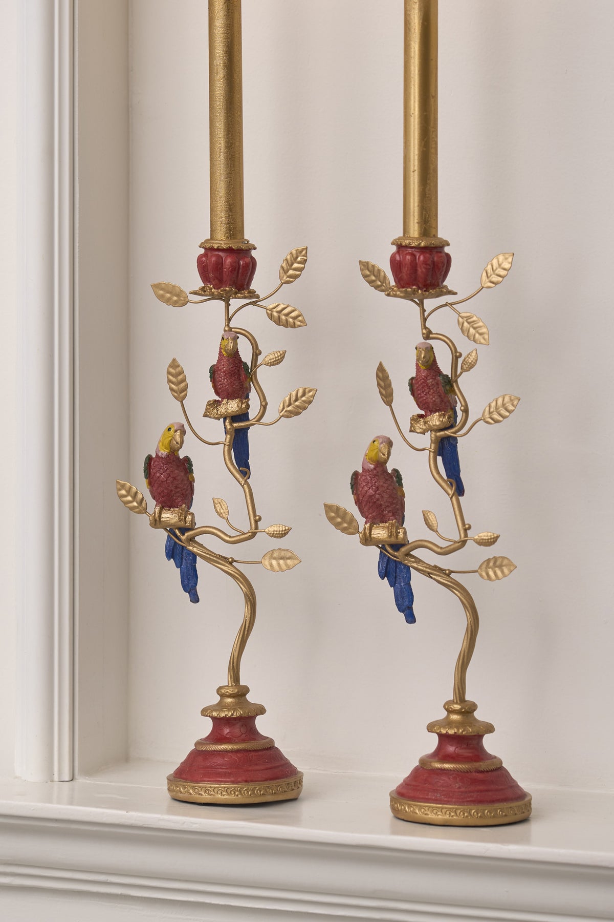Etheral Duo Parrot Metal Red Candle Holder