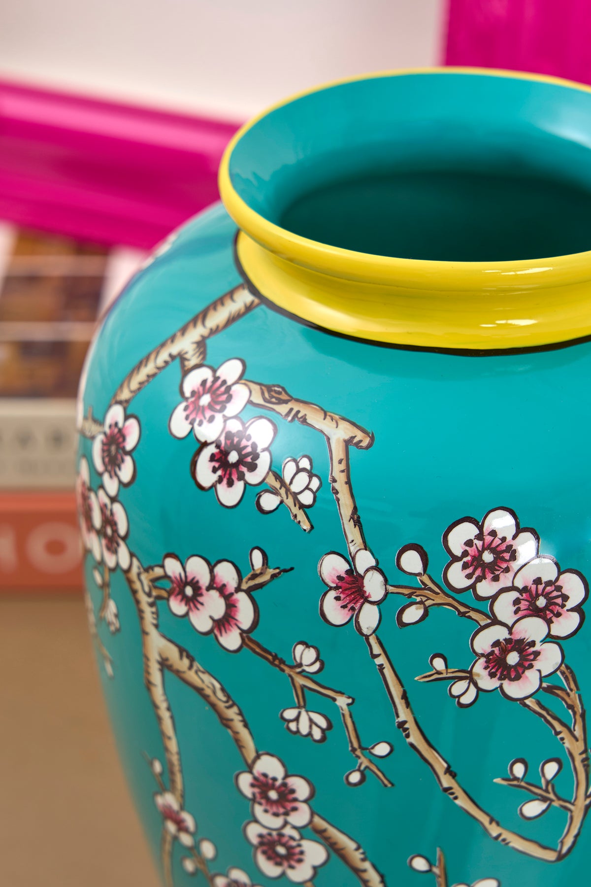 Japanese Cherry Blossom Ceramic Blue Vase,