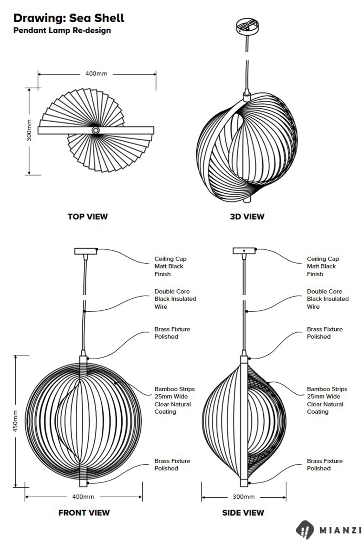 Mianzi Bamboo Seashell Pendant Lamp