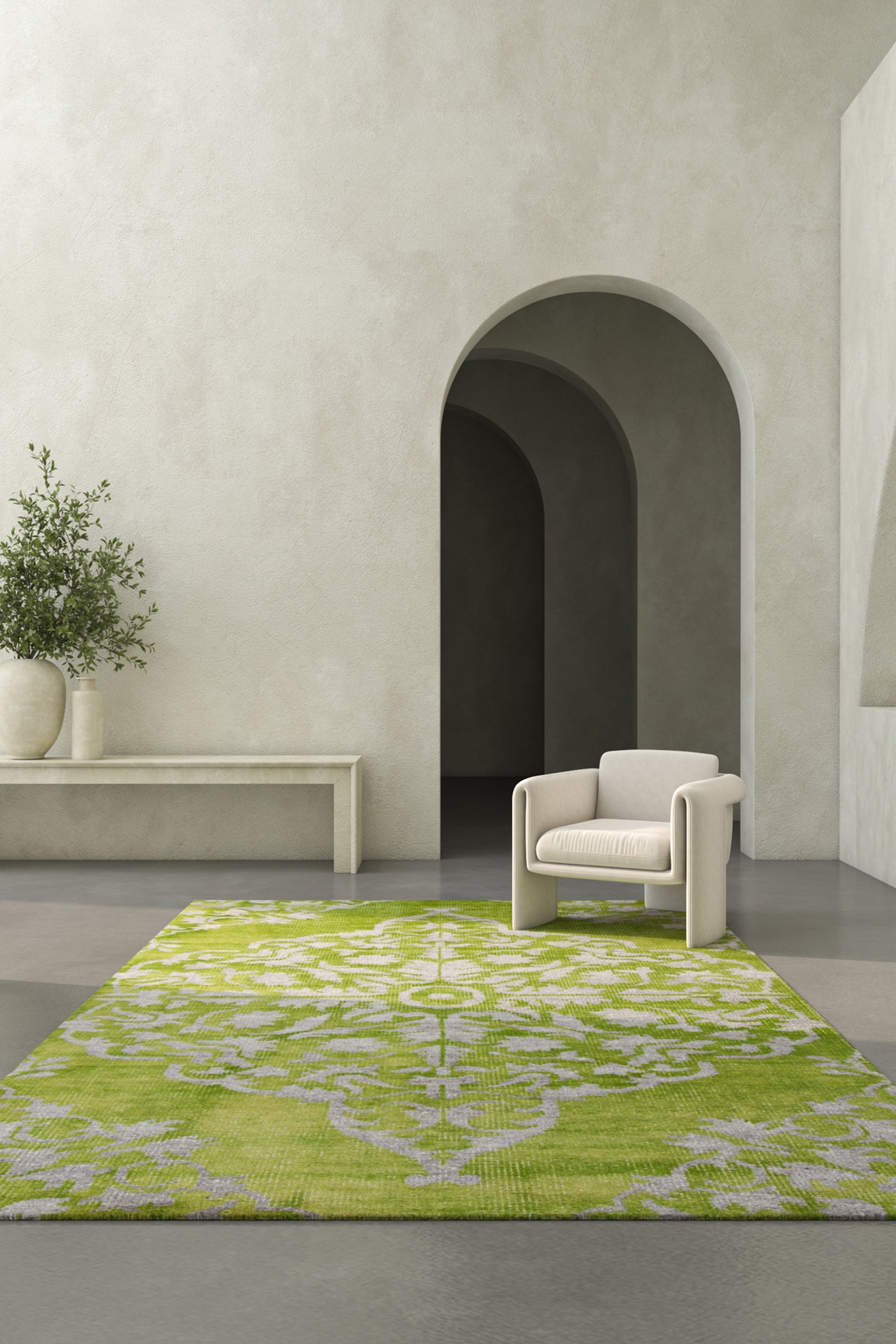 Jaipur Rugs Soft Damask 5X8 Feet Rug| Green Hand Knotted Rug Carpet For Living Room