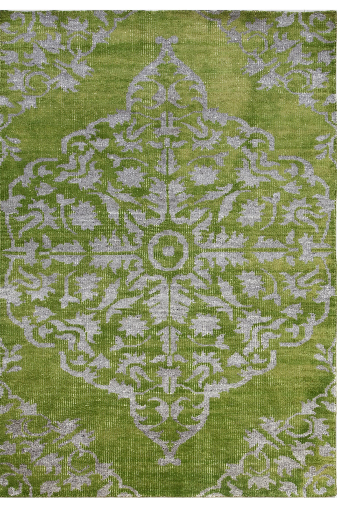 Jaipur Rugs Soft Damask 5X8 Feet Rug| Green Hand Knotted Rug Carpet For Living Room