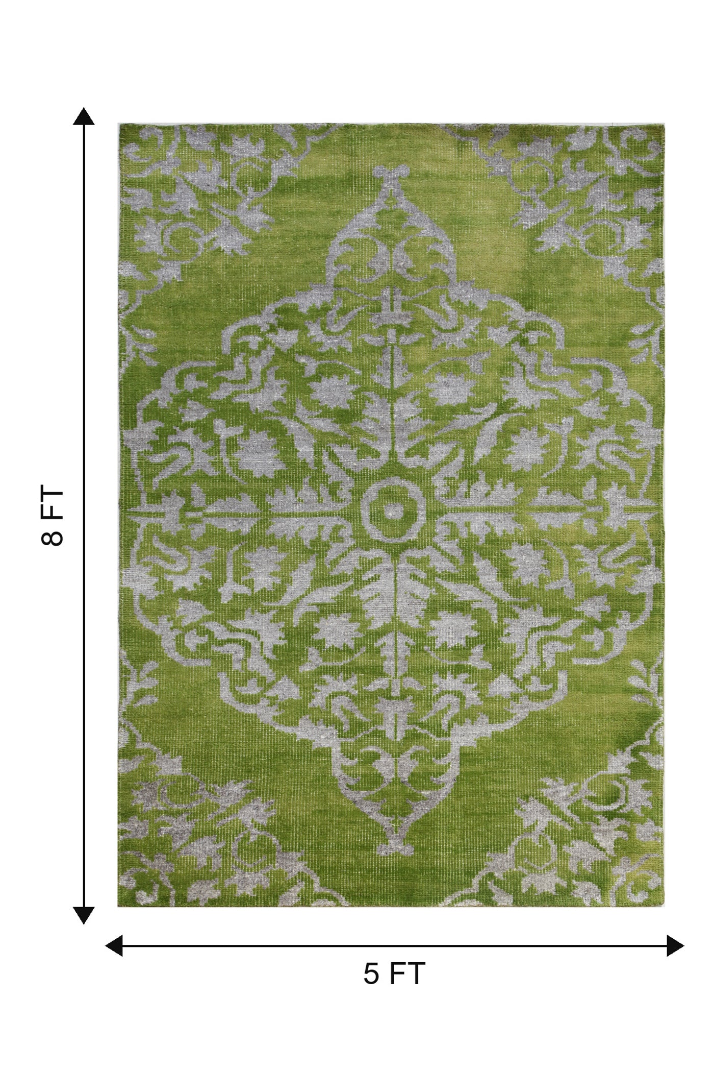 Jaipur Rugs Soft Damask 5X8 Feet Rug| Green Hand Knotted Rug Carpet For Living Room
