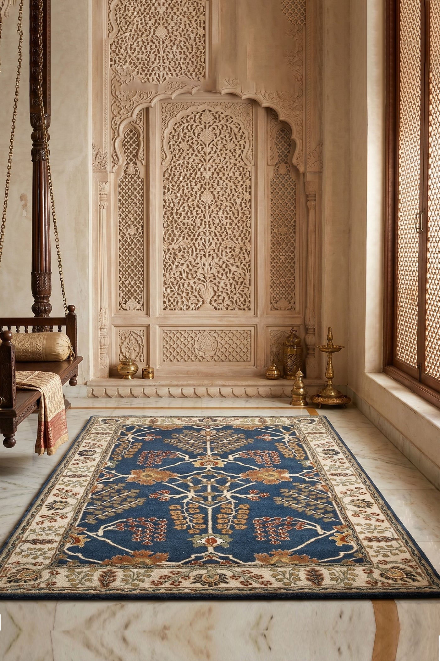 Jaipur Rugs Soft Oriental 3'6X5'6 Feet Rug| Indigo & Dark Ivory Hand Tufted Rug Carpet For Living Room