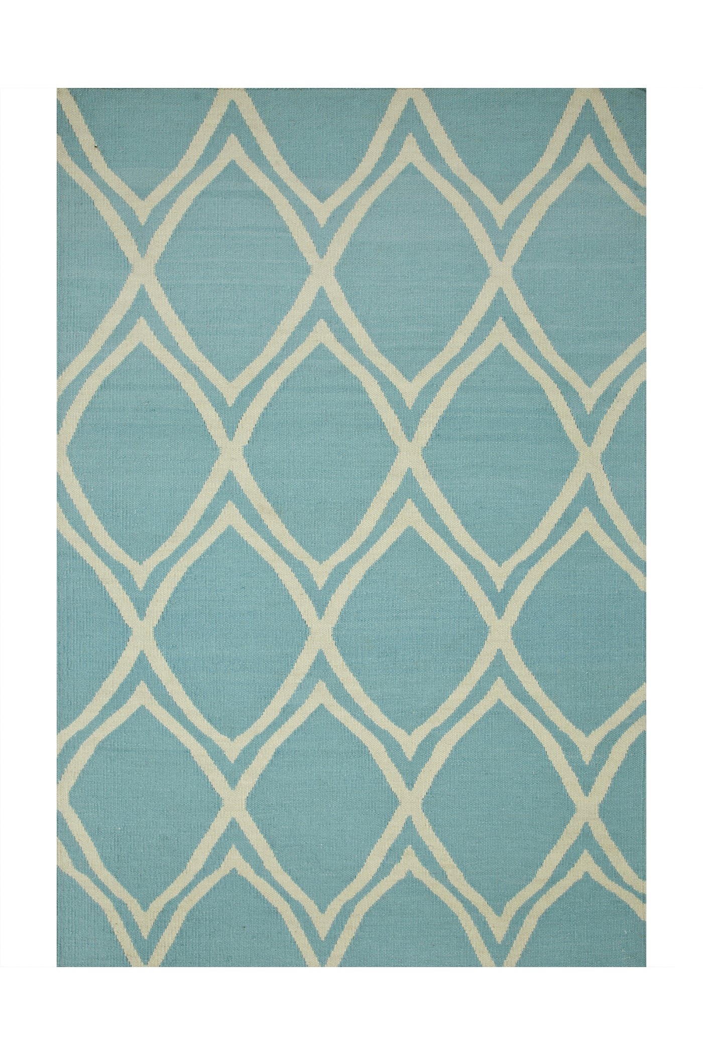 Jaipur Rugs Soft Geomatric Trellis 5X8 Feet Rug| Aruba Blue & White Hand Knotted Dhurrie Carpet For Living Room