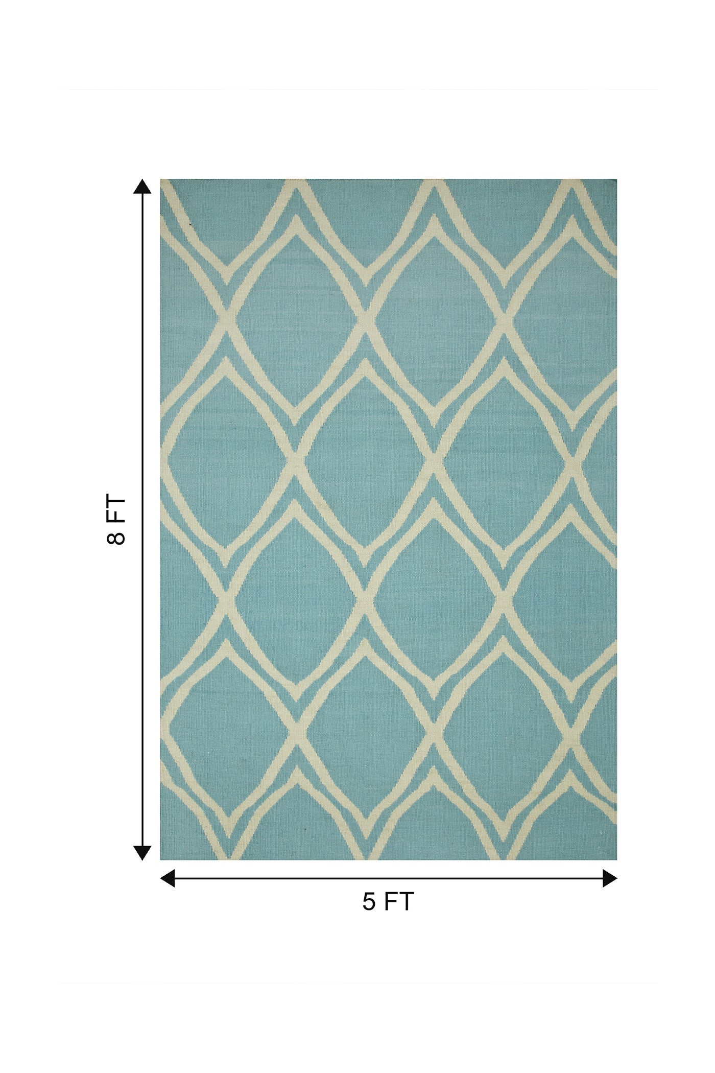 Jaipur Rugs Soft Geomatric Trellis 5X8 Feet Rug| Aruba Blue & White Hand Knotted Dhurrie Carpet For Living Room