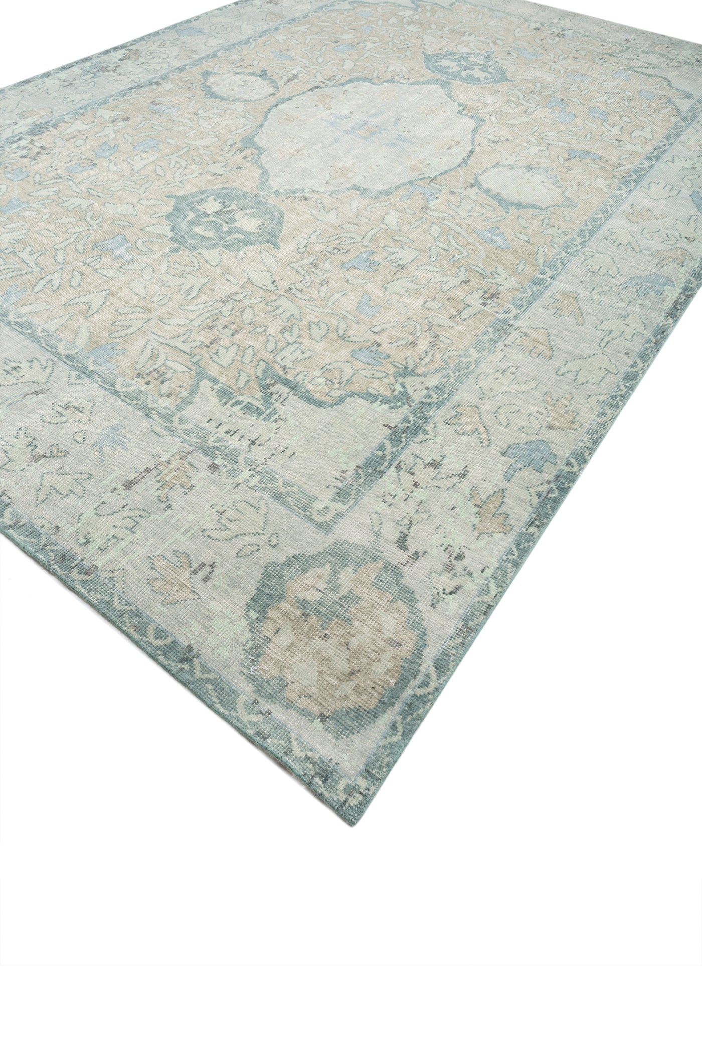 Jaipur Rugs Soft Traditional 5X8 Feet Rug| Sea Blue & Sea Mist Green Hand Knotted Rug Carpet For Living Room