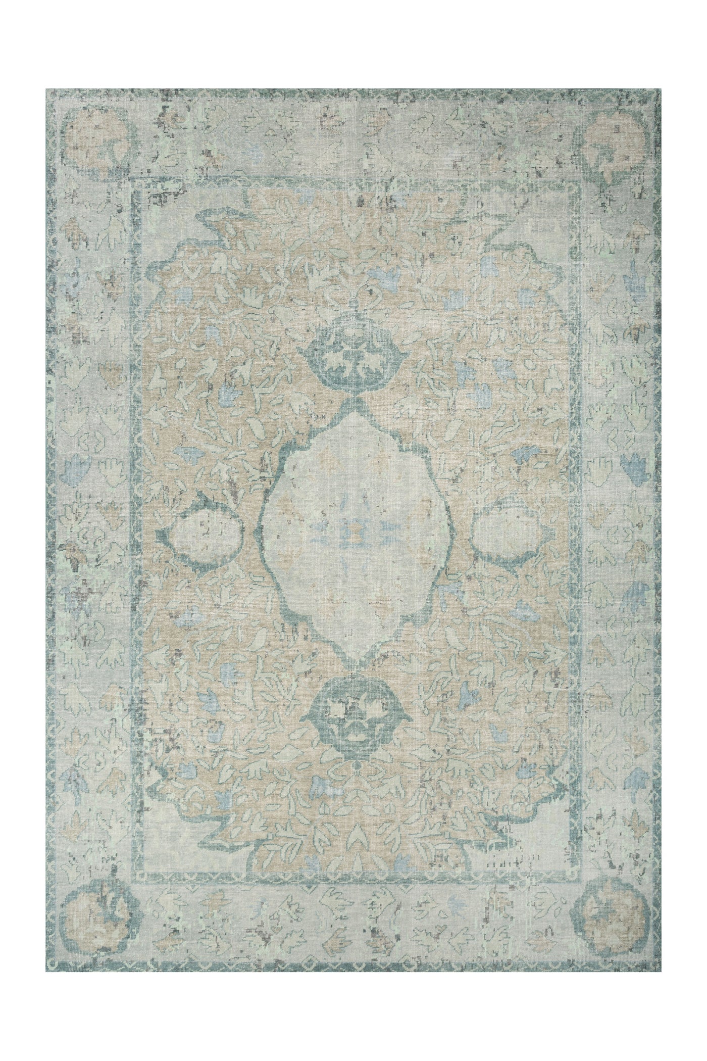 Jaipur Rugs Soft Traditional 5X8 Feet Rug| Sea Blue & Sea Mist Green Hand Knotted Rug Carpet For Living Room