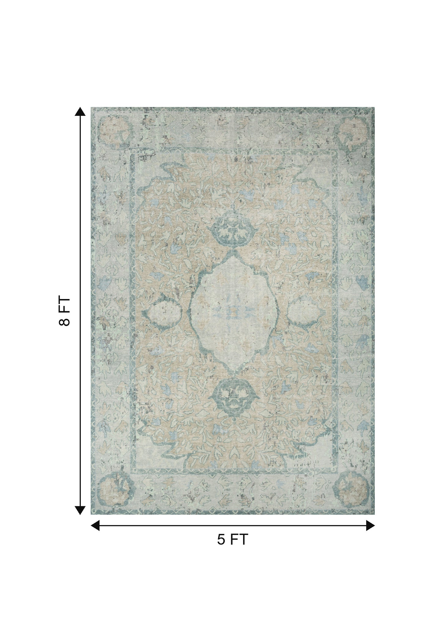 Jaipur Rugs Soft Traditional 5X8 Feet Rug| Sea Blue & Sea Mist Green Hand Knotted Rug Carpet For Living Room