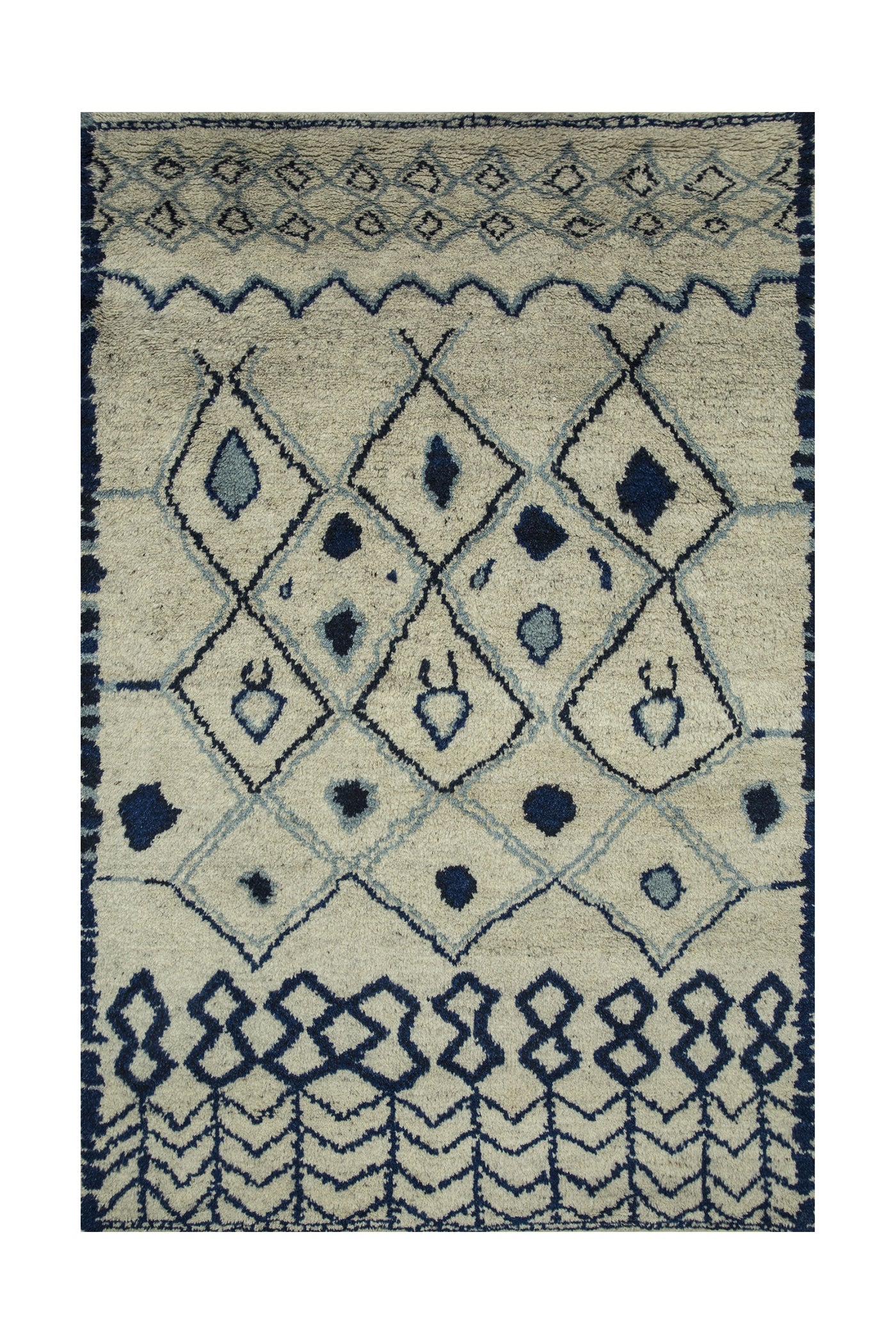 Jaipur Rugs Soft Moroccan Tribal 8X10 Feet Rug| Natural White & Twilight Blue Hand Knotted Rug Carpet For Living Room