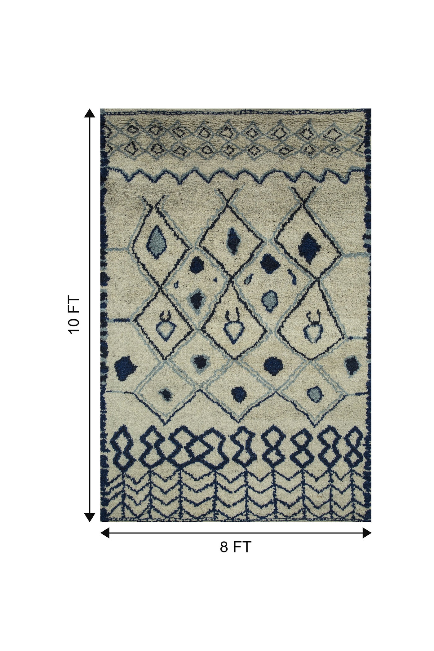 Jaipur Rugs Soft Moroccan Tribal 8X10 Feet Rug| Natural White & Twilight Blue Hand Knotted Rug Carpet For Living Room