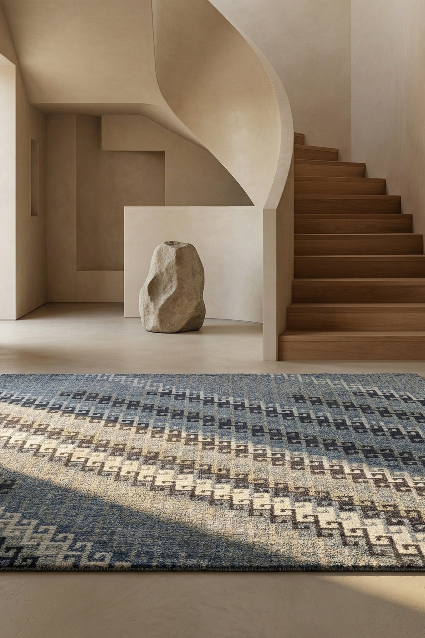 Jaipur Rugs Soft Modern Greek Key 5X8 Feet Rug| Orion Blue & Medium Taupe Hand Knotted Rug Carpet For Living Room