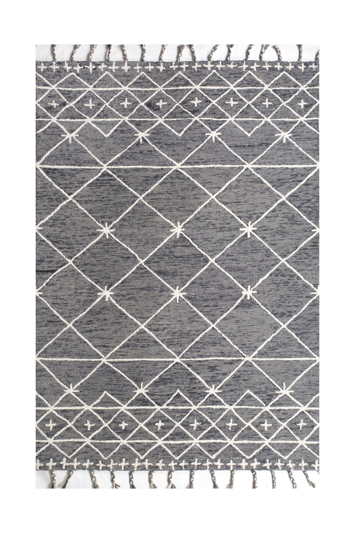 Jaipur Rugs Soft Geometric 8X10 Feet Rug| Ebony Slate & Snow White Hand Tufted Rug Carpet For Living Room