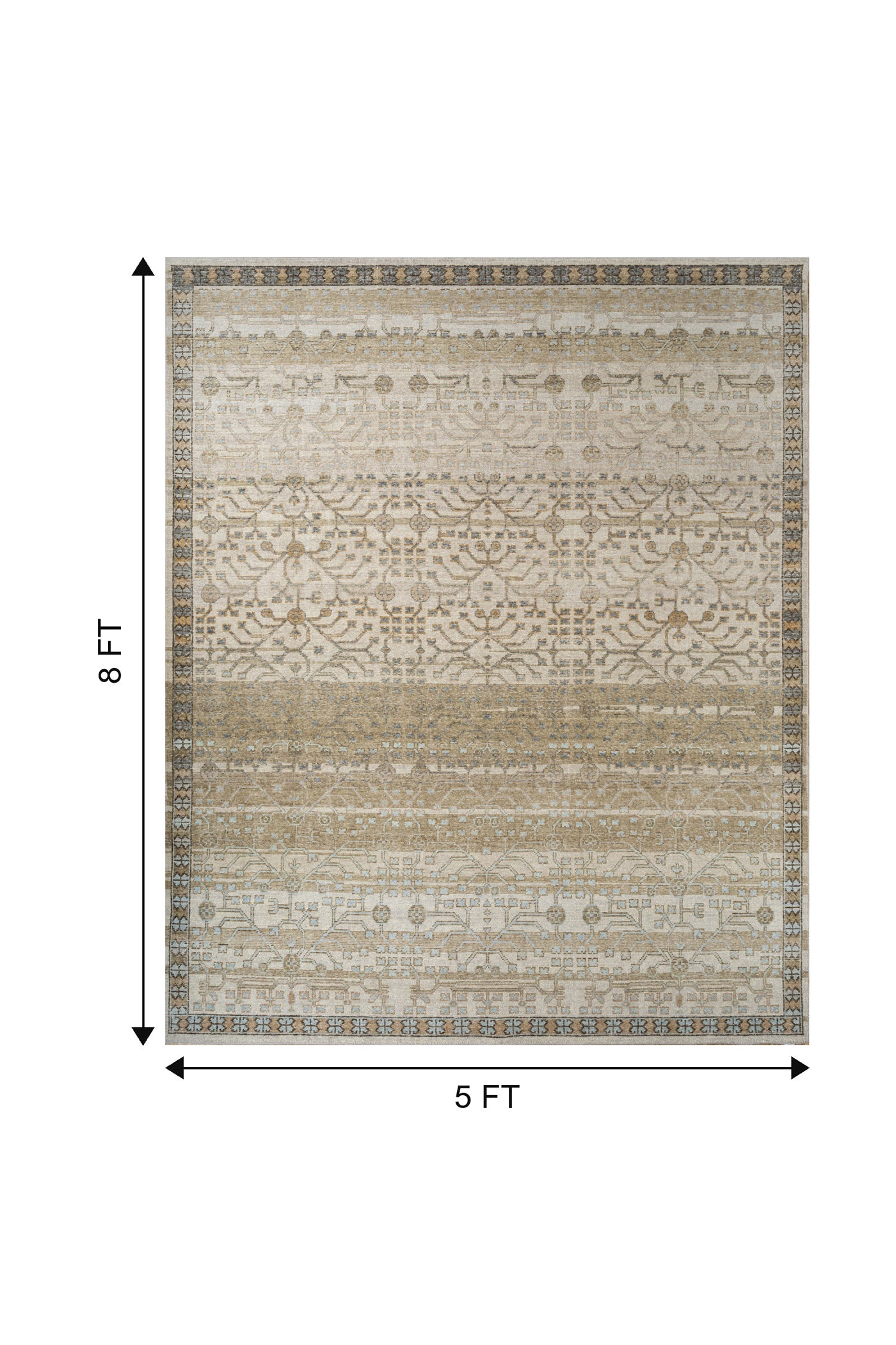 Jaipur Rugs Soft Oriental 5X8 Feet Rug| Soft Beige & Spice Brown Hand Knotted Rug Carpet For Living Room