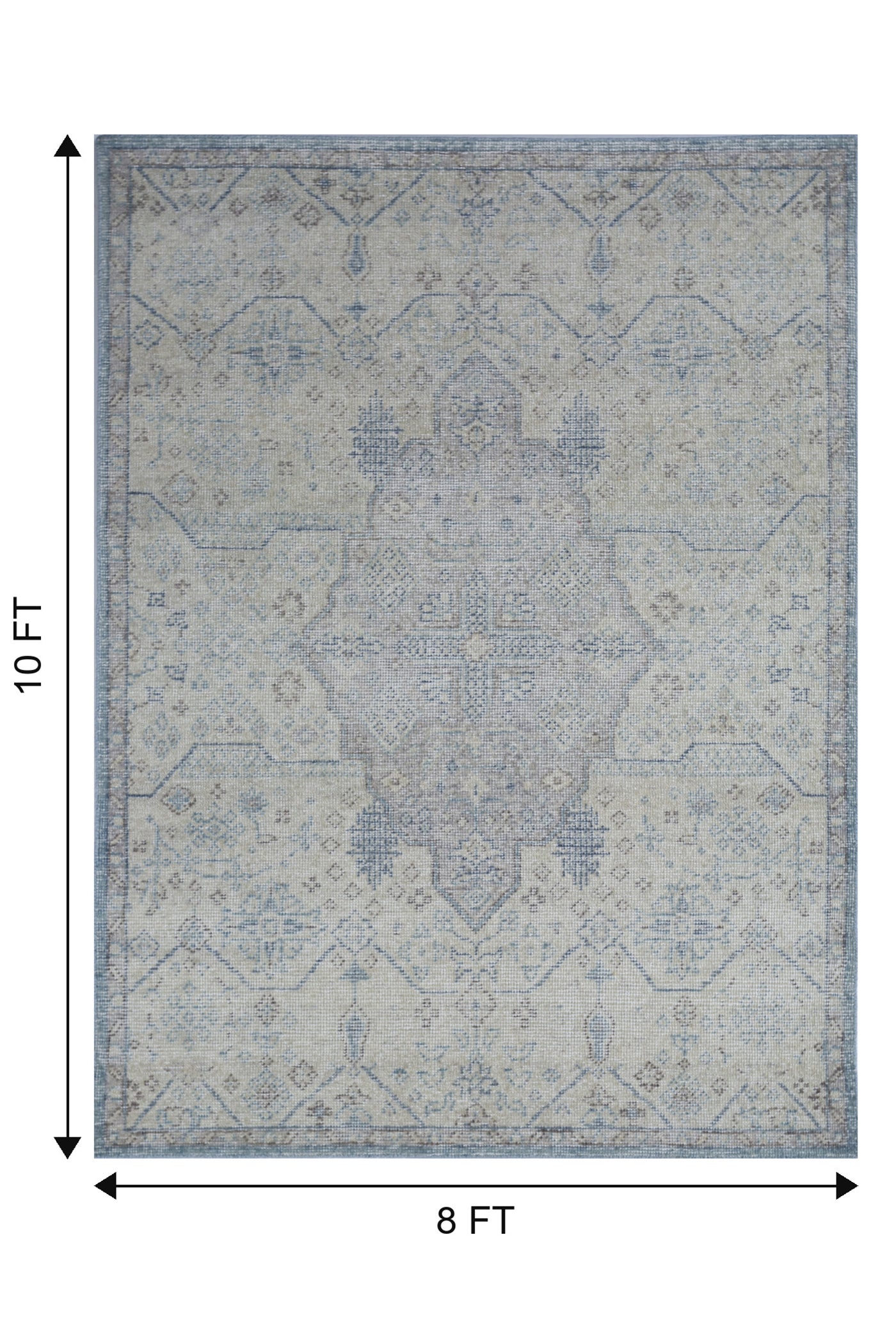 Jaipur Rugs Soft Oriental 8X10 Feet Rug| Sky Blue Hand Knotted Rug Carpet For Living Room