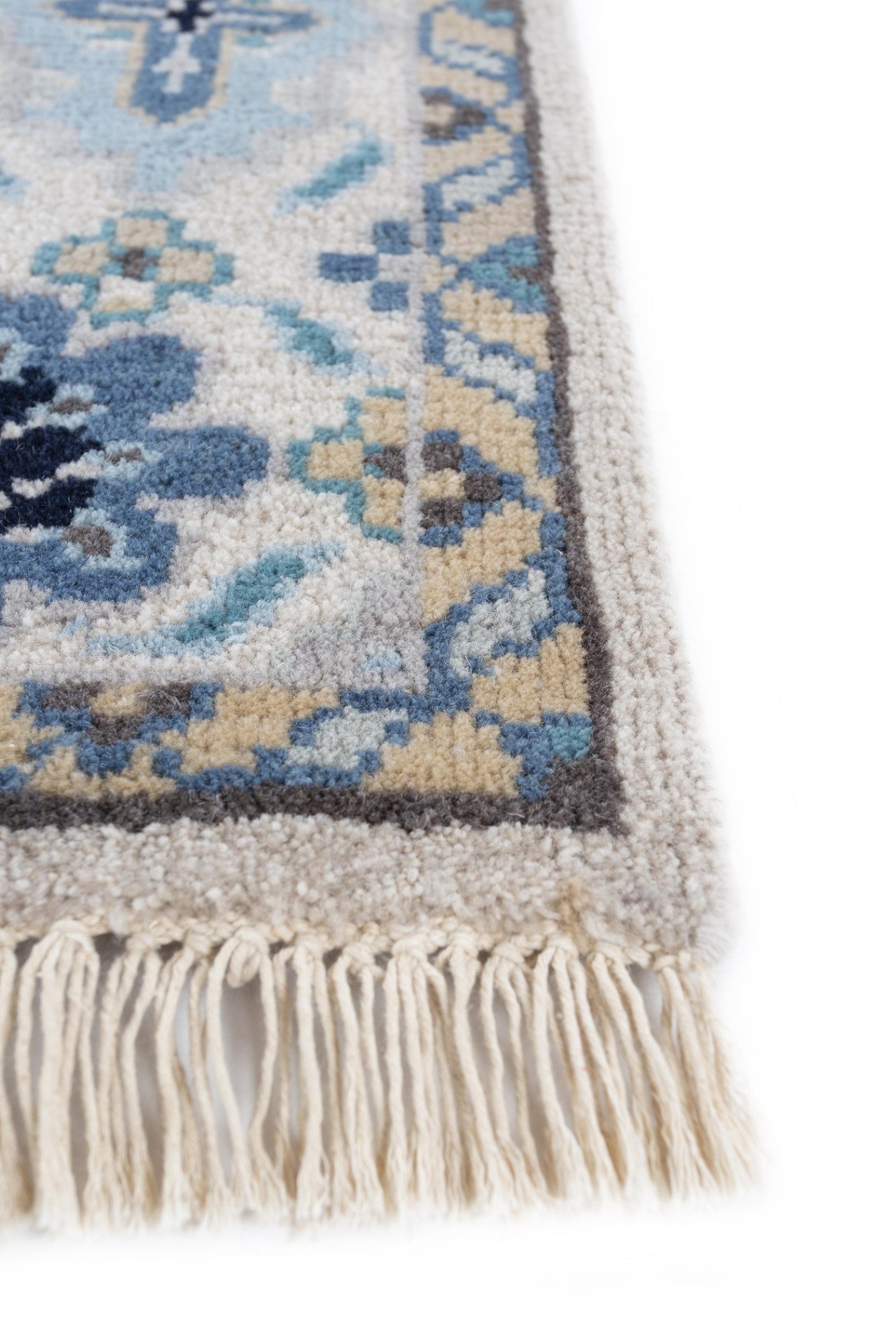 Jaipur Rugs Soft Traditional 5X8 Feet Rug| Pebble White & Seaside Blue Hand Knotted Rug Carpet For Living Room
