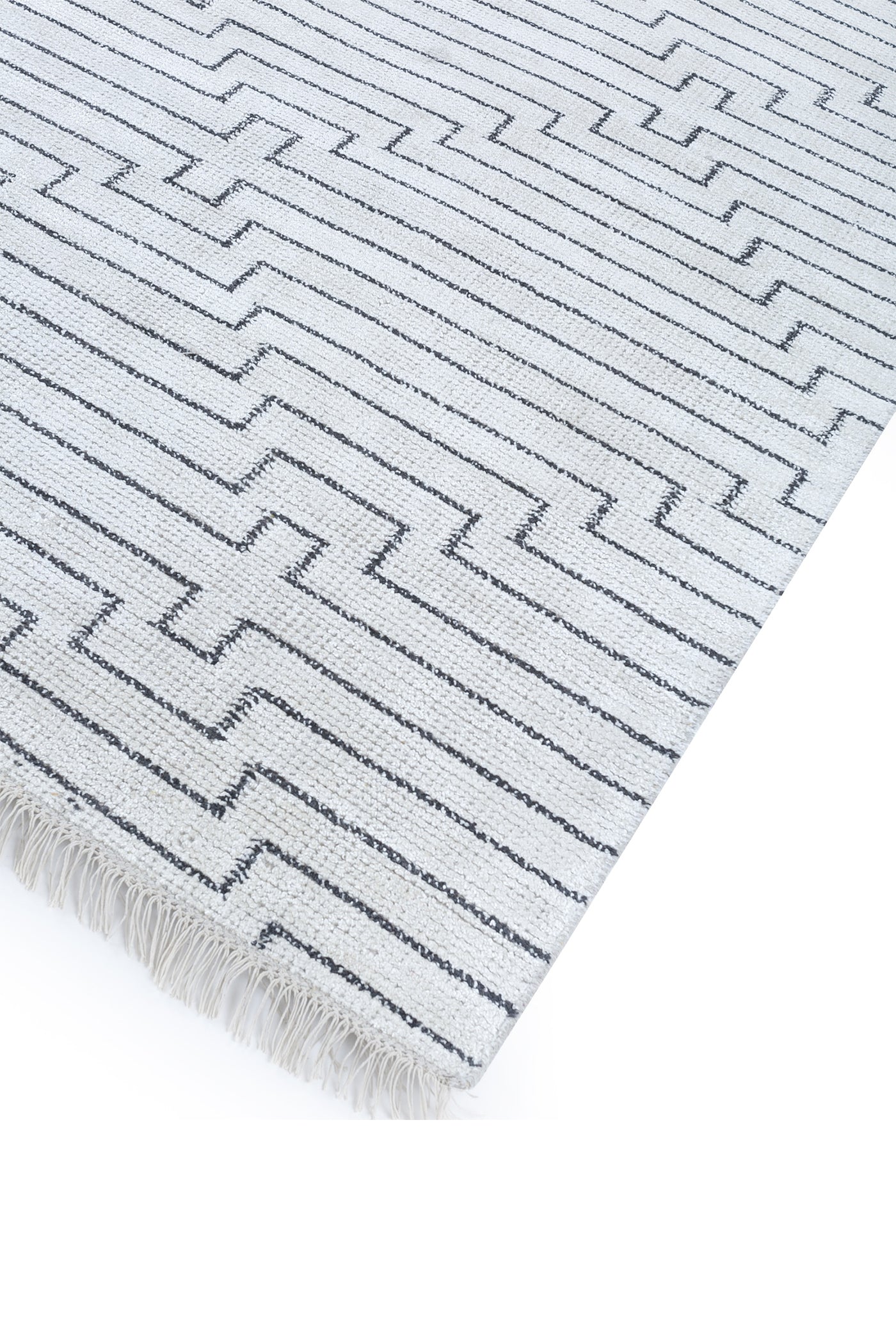 Jaipur Rugs Soft Geomatric 5X8 Feet Rug| White & Ebony Hand Woven Rug Carpet For Living Room