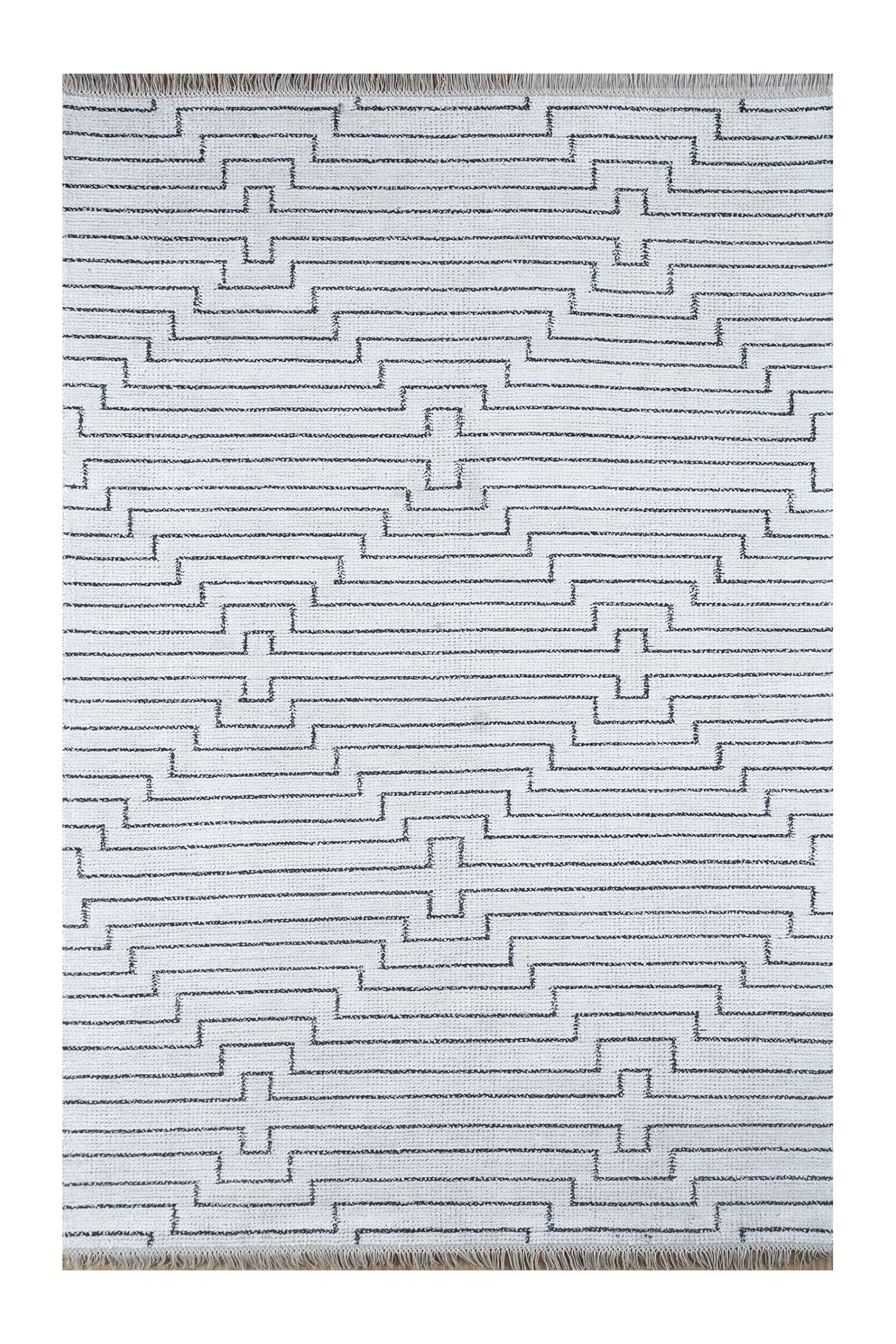 Jaipur Rugs Soft Geomatric 5X8 Feet Rug| White & Ebony Hand Woven Rug Carpet For Living Room