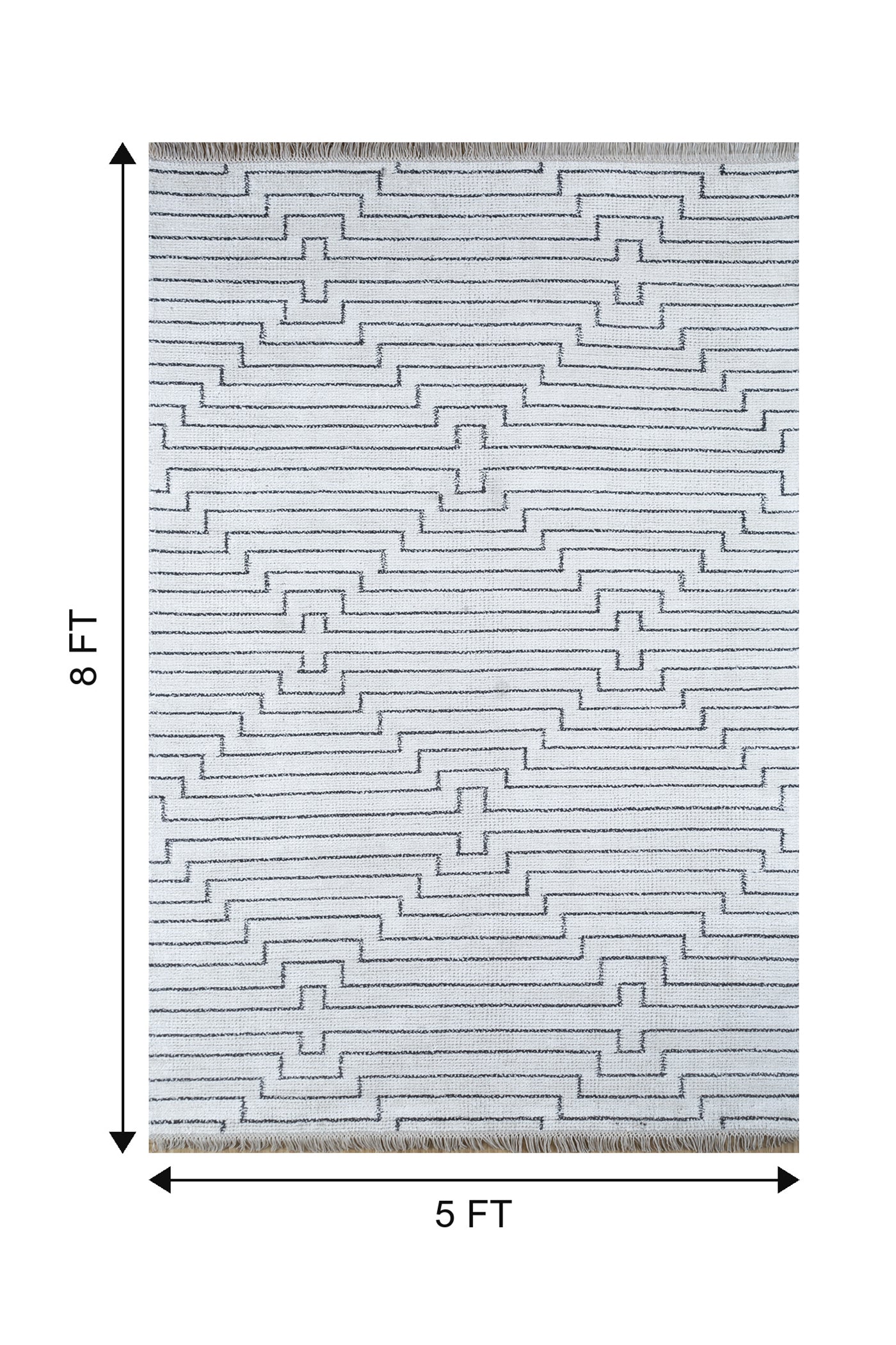 Jaipur Rugs Soft Geomatric 5X8 Feet Rug| White & Ebony Hand Woven Rug Carpet For Living Room