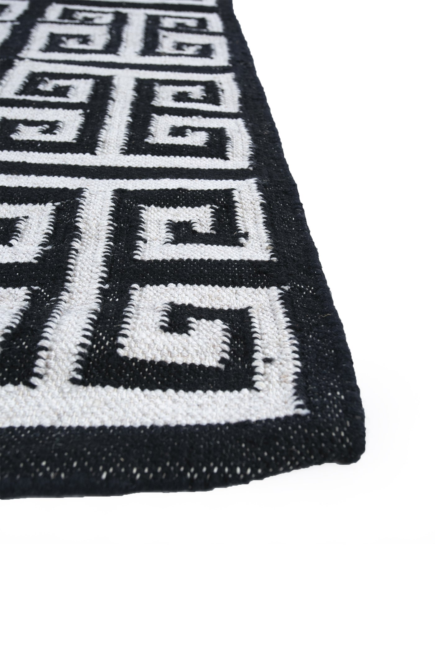 Jaipur Rugs Soft Greek Key 5X8 Feet Rug| Ebony & Antique White Hand Knotted Dhurrie Carpet For Living Room