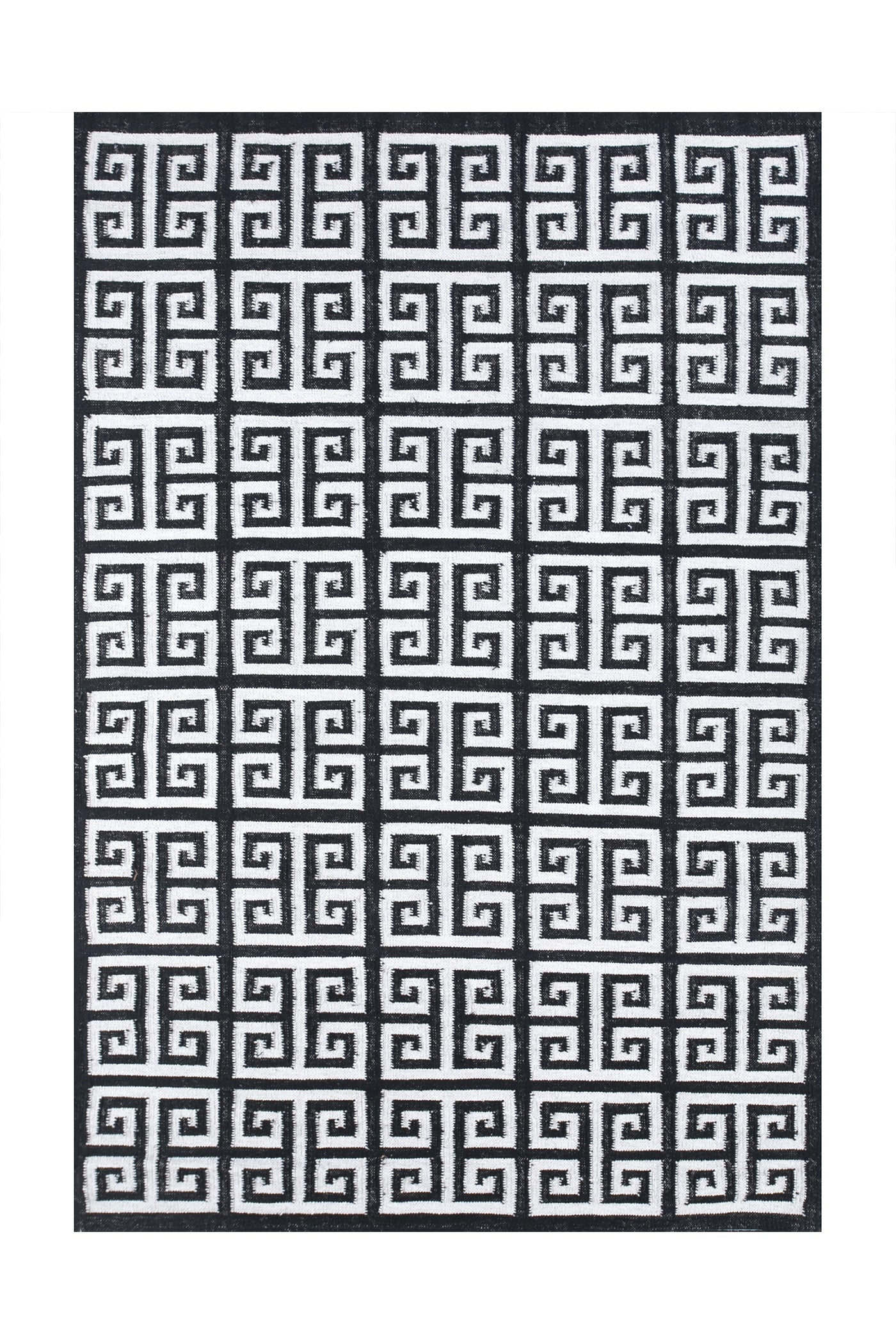 Jaipur Rugs Soft Greek Key 5X8 Feet Rug| Ebony & Antique White Hand Knotted Dhurrie Carpet For Living Room