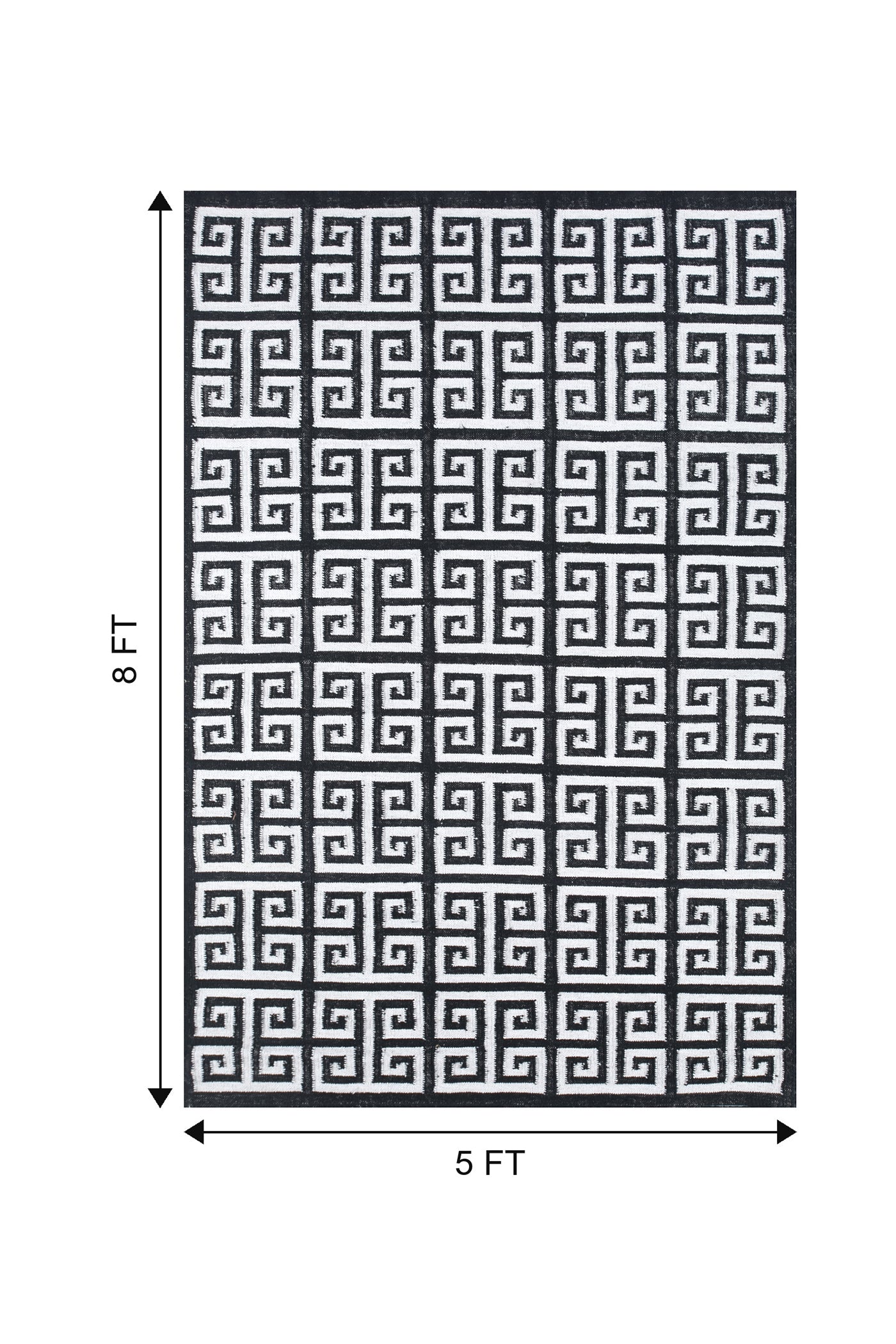 Jaipur Rugs Soft Greek Key 5X8 Feet Rug| Ebony & Antique White Hand Knotted Dhurrie Carpet For Living Room
