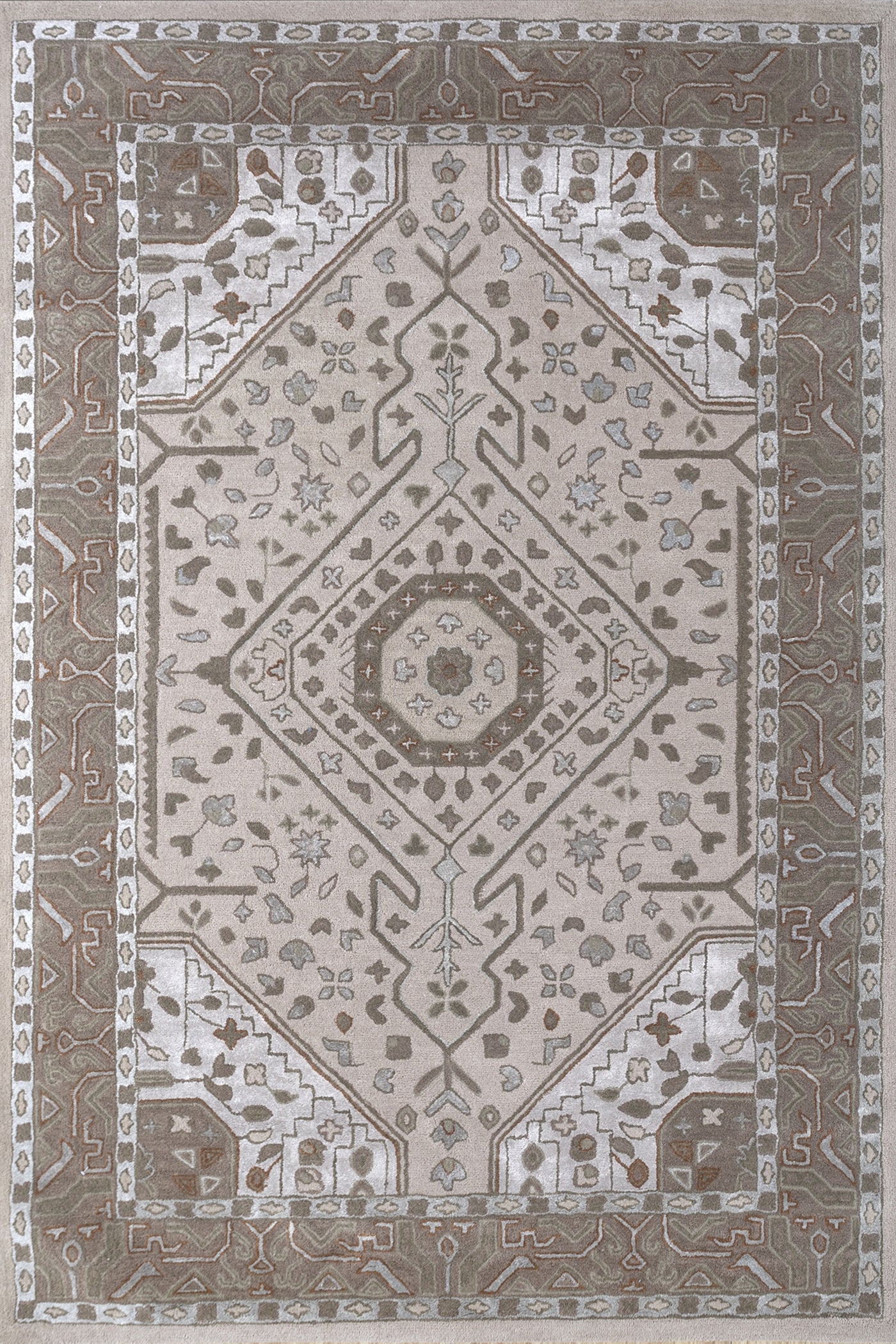 Jaipur Rugs Soft Medallion 6X9 Feet Rug| Beige & Swiss Coffee Hand Tufted Rug Carpet For Living Room