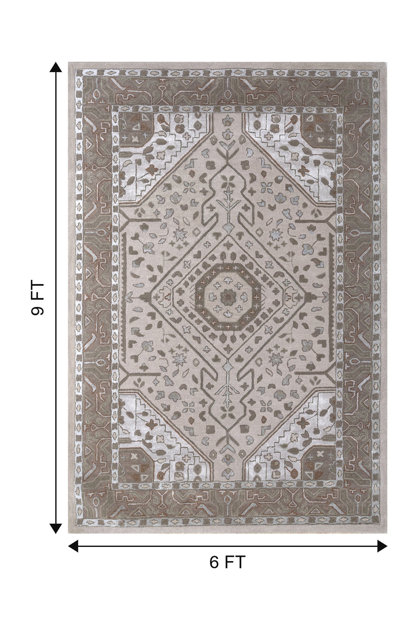 Jaipur Rugs Soft Medallion 6X9 Feet Rug| Beige & Swiss Coffee Hand Tufted Rug Carpet For Living Room