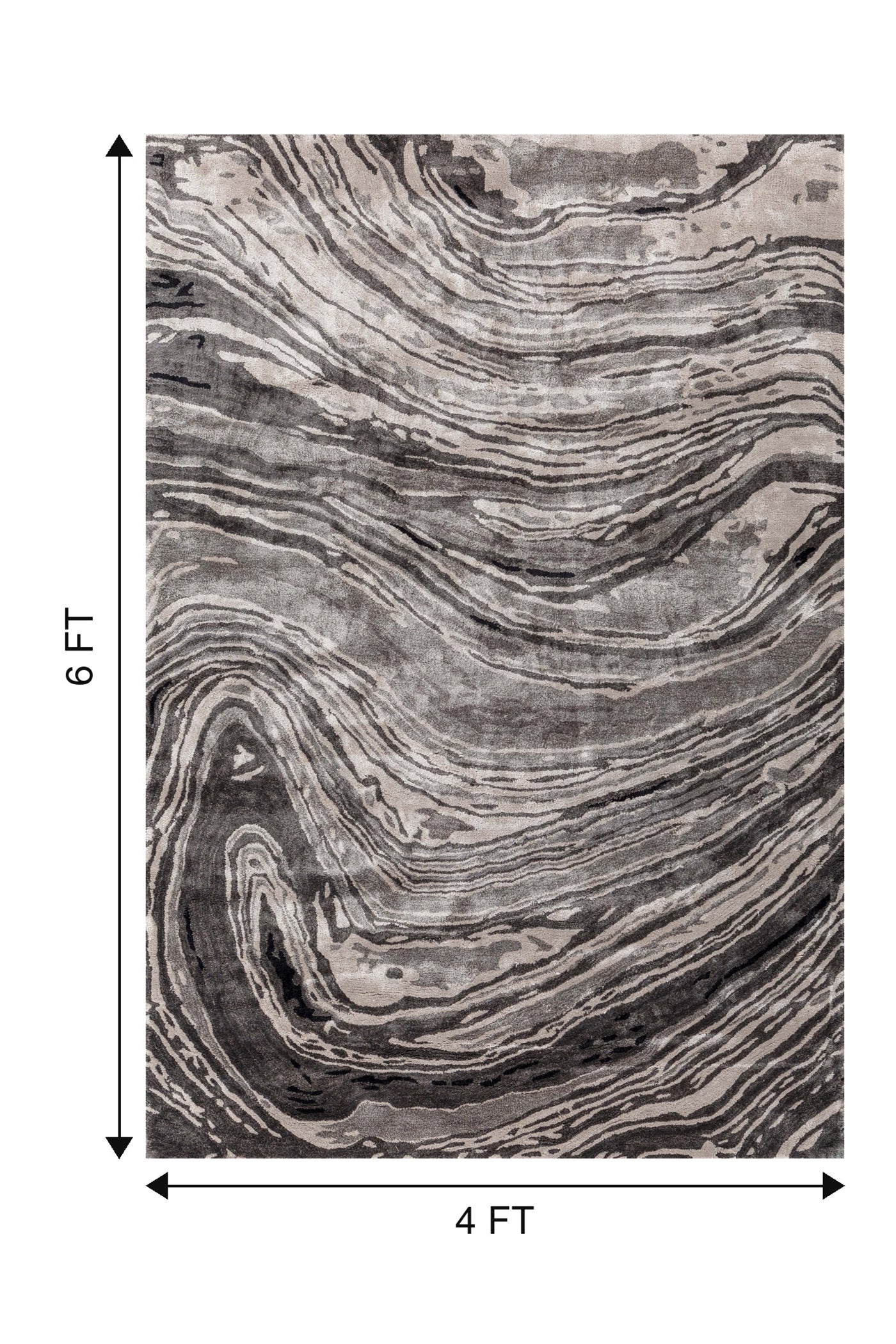 Jaipur Rugs Soft Marble 4X6 Feet Rug| Medium Gray & Liquorice Hand Tufted Rug Carpet For Living Room