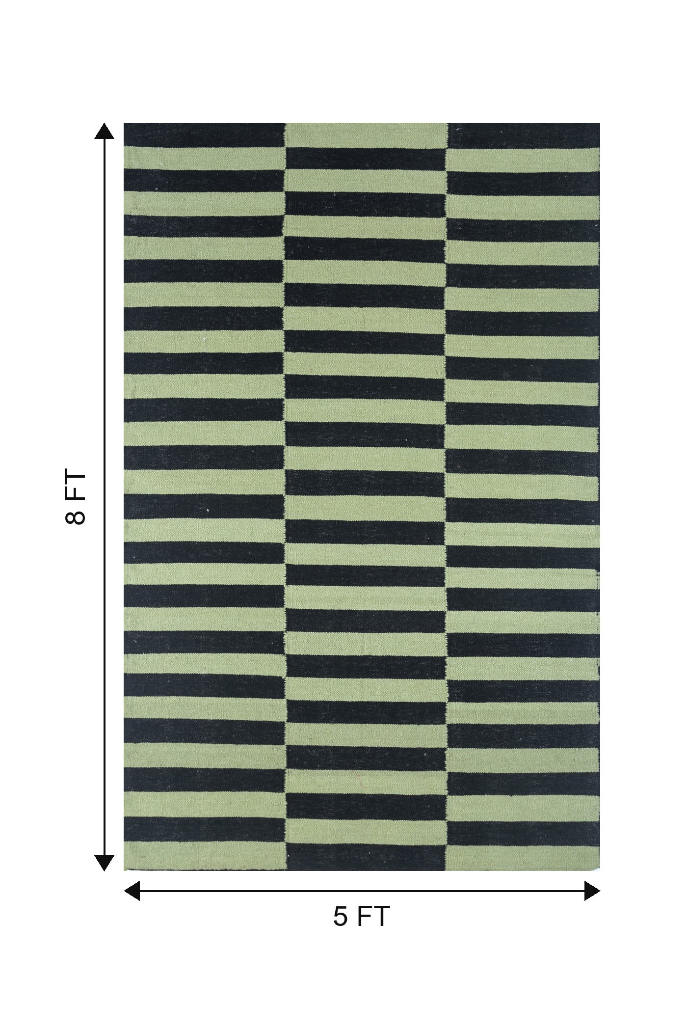 Jaipur Rugs Soft Striped 5X8 Feet Rug| Spinach Green & Ebony Hand Knotted Dhurrie Carpet For Living Room