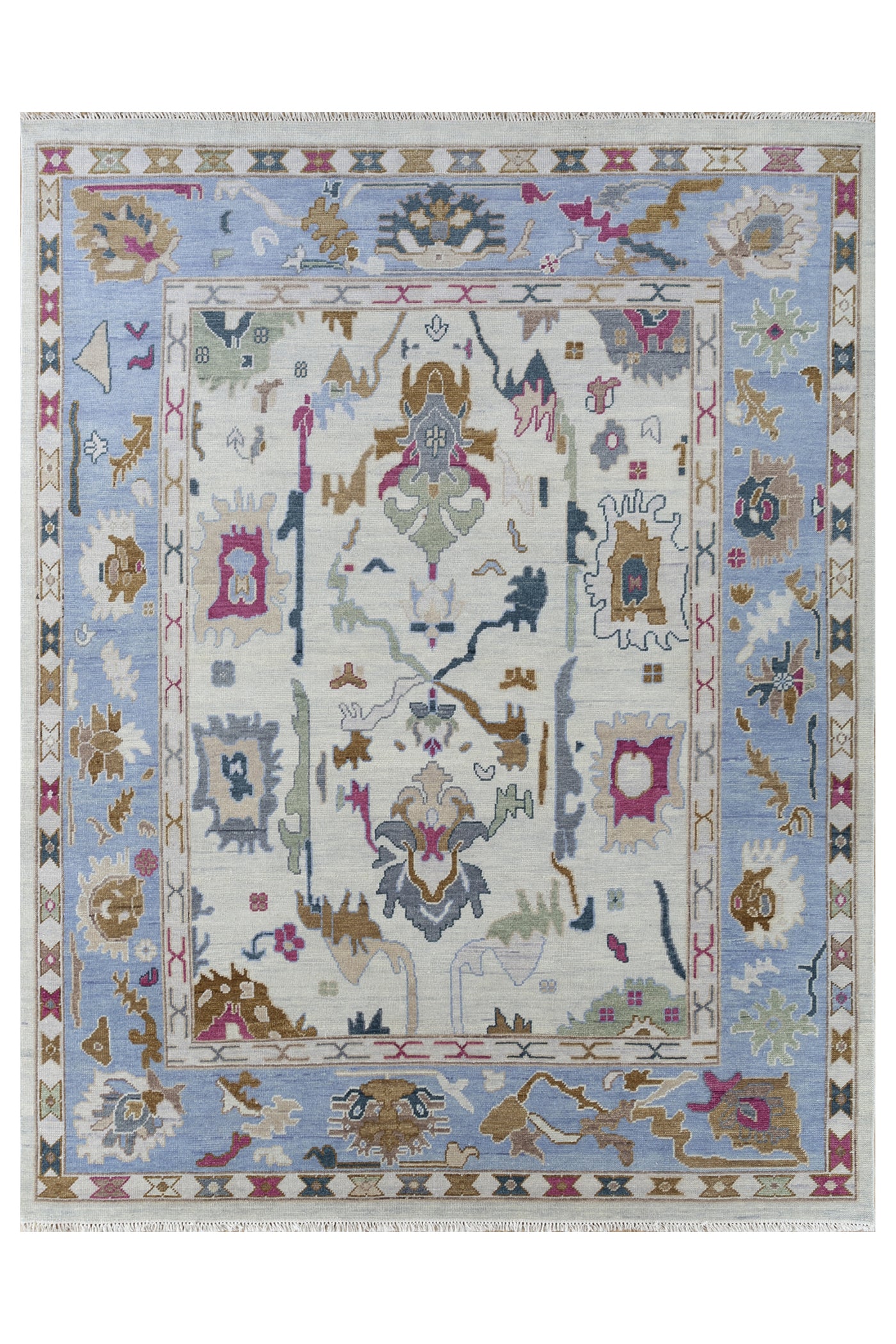 Jaipur Rugs Soft Geomatric Trellis 5X8 Feet Rug| Aruba Blue & White Hand Knotted Dhurrie Carpet For Living Room