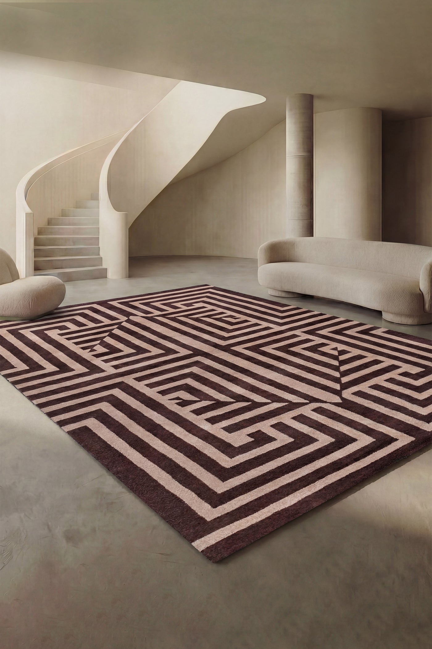 Jaipur Rugs Soft Geometric 6X9 Feet Rug| Clove & Soft Beige Hand Tufted Rug Carpet For Living Room