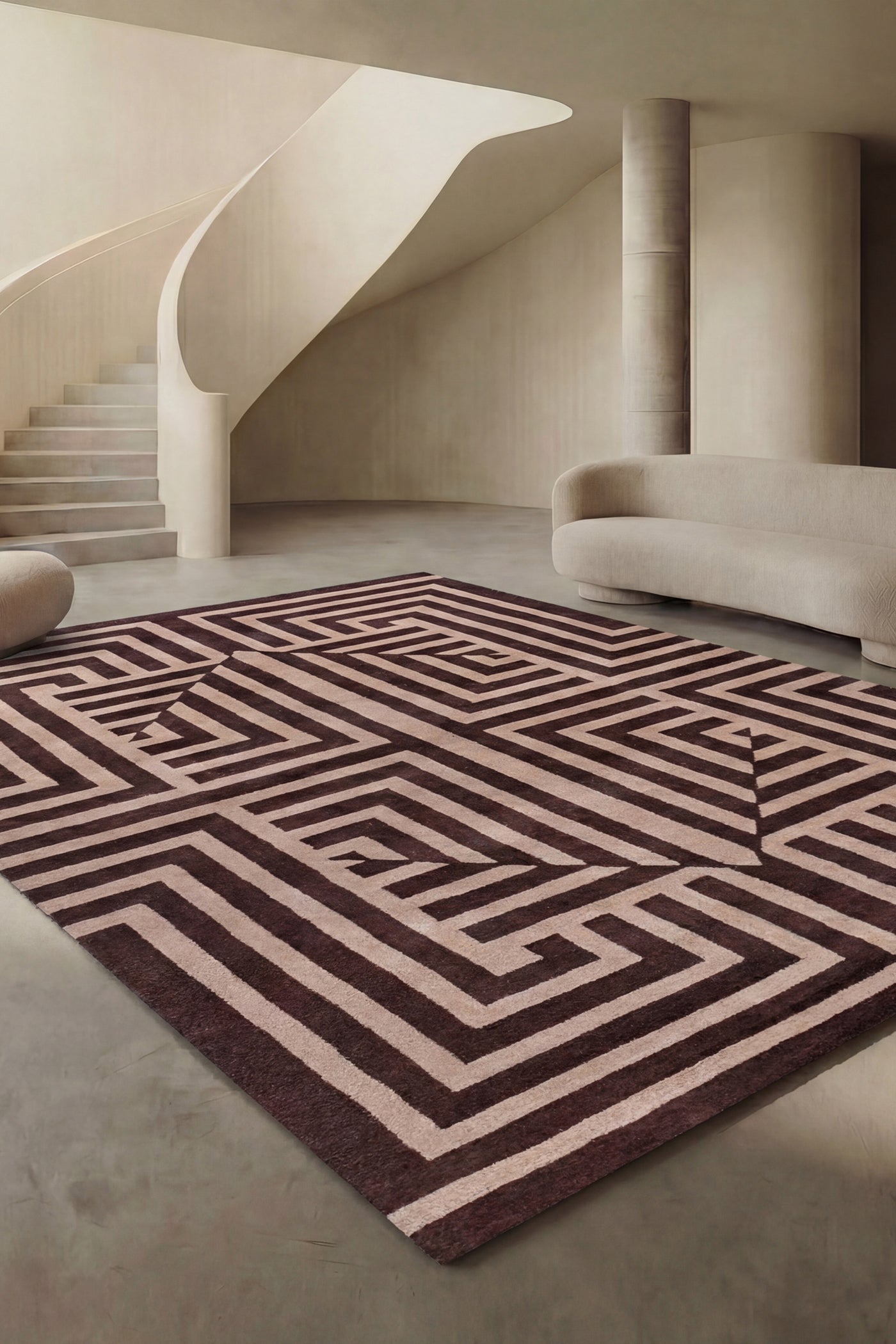 Jaipur Rugs Soft Geometric 6X9 Feet Rug| Clove & Soft Beige Hand Tufted Rug Carpet For Living Room