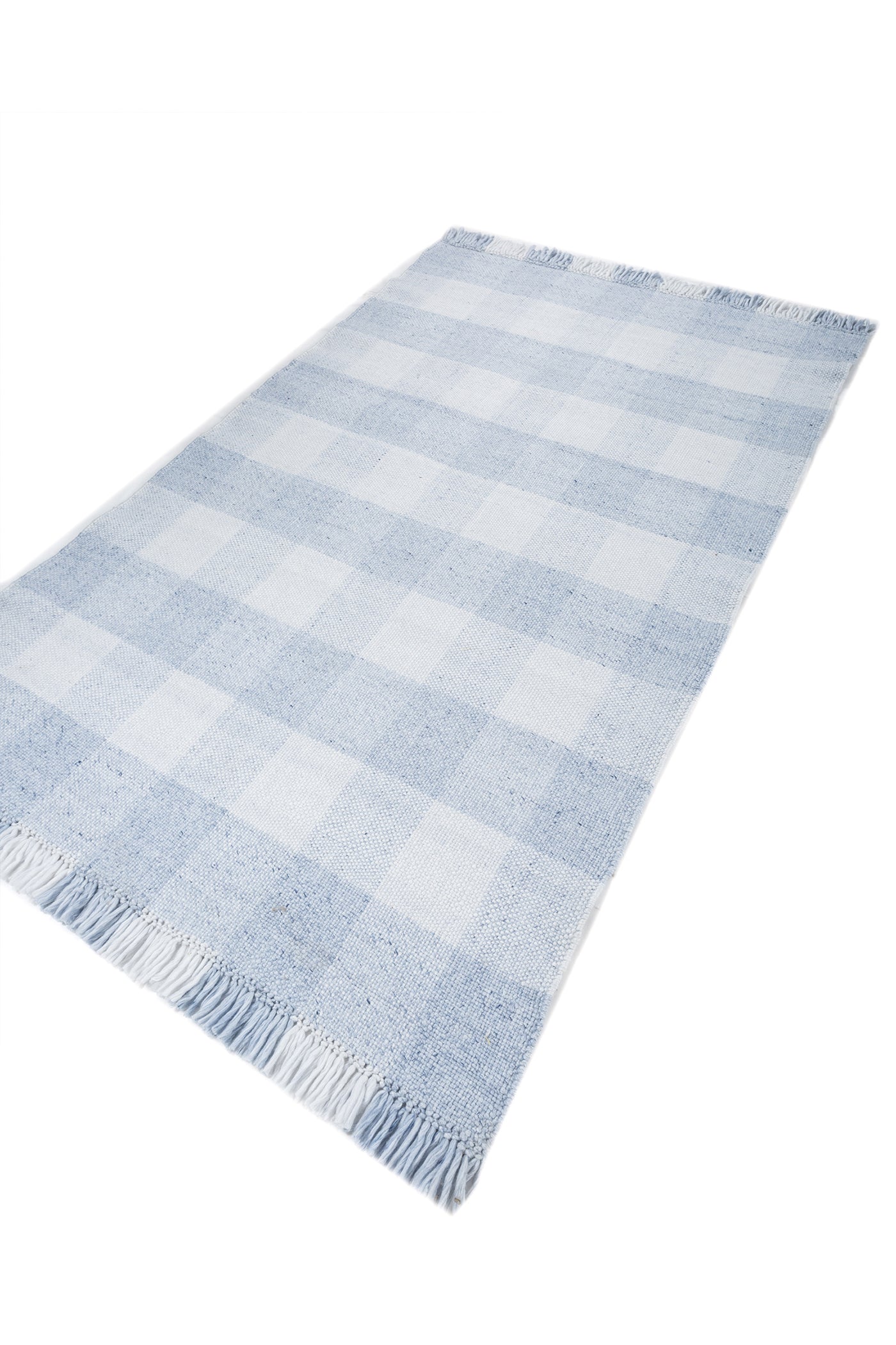 Jaipur Rugs Soft Checkered 9X12 Feet Rug| Silver Lake Blue & White Hand Knotted Dhurrie Carpet For Living Room