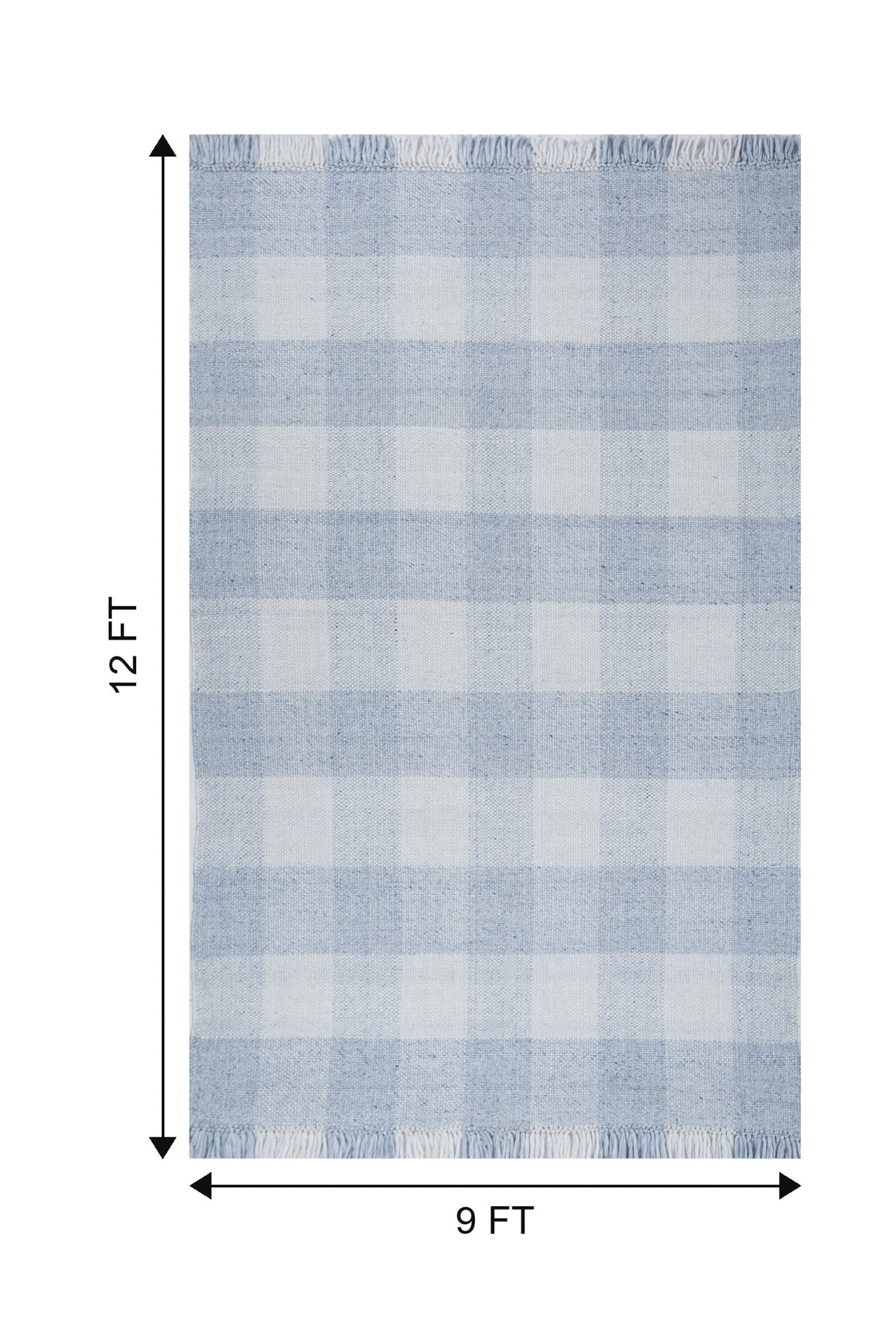Jaipur Rugs Soft Checkered 9X12 Feet Rug| Silver Lake Blue & White Hand Knotted Dhurrie Carpet For Living Room