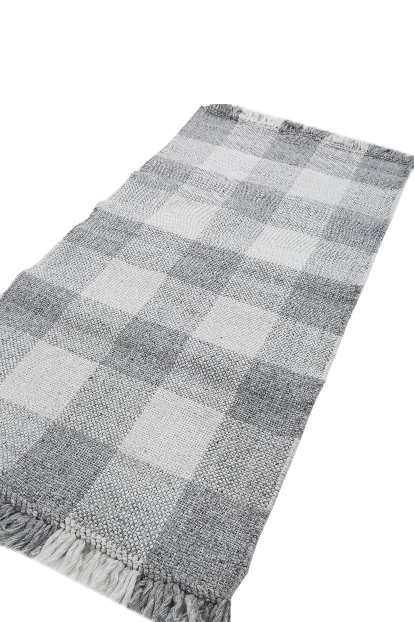 Jaipur Rugs Soft Checkered 8X10 Feet Rug| Smoke Blue & White Hand Knotted Dhurrie Carpet For Living Room