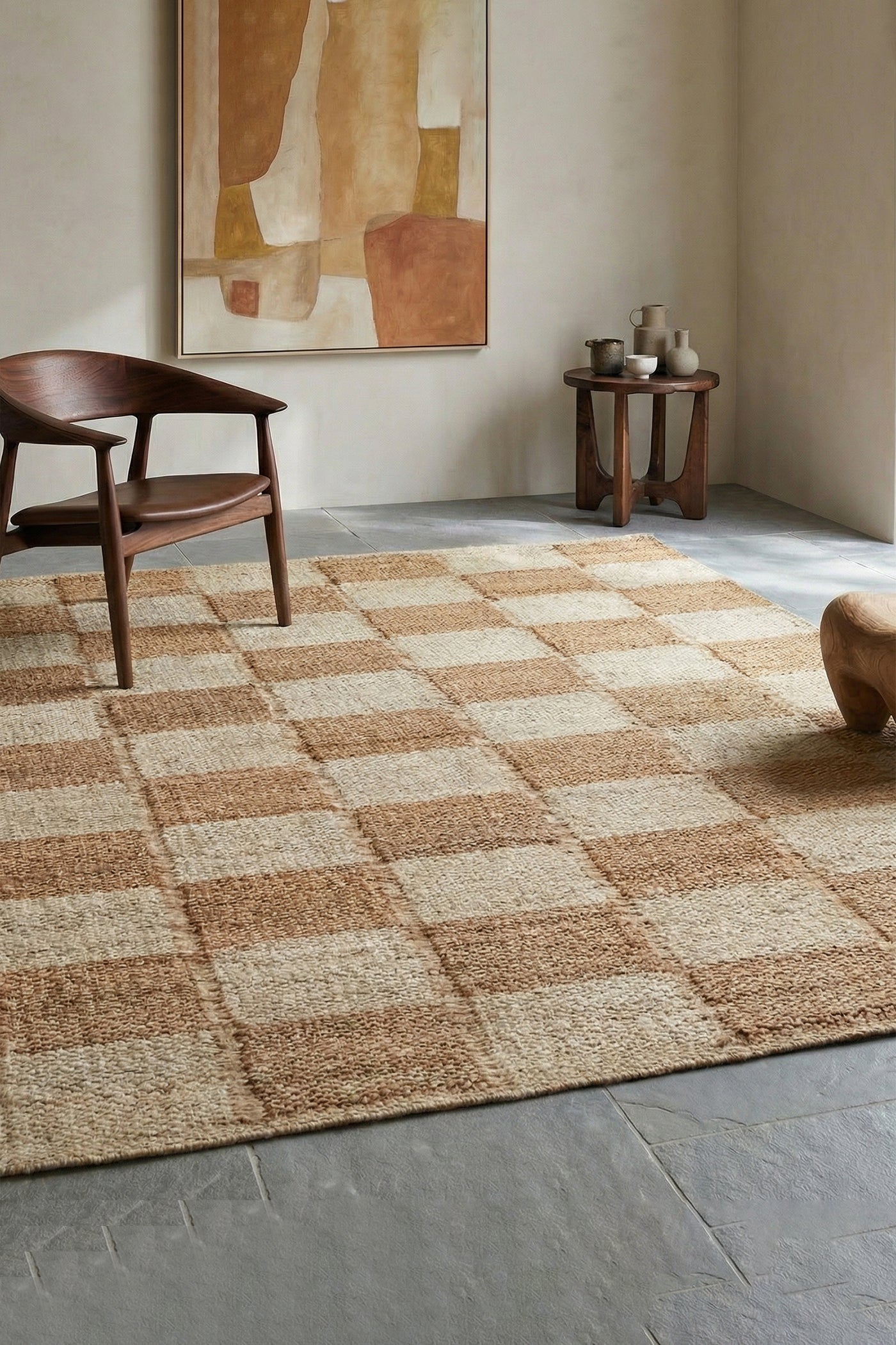 Jaipur Rugs Soft Damier Chess 5X8 Feet Rug| Eucalyptus & Natural Hand Knotted Dhurrie Carpet For Living Room