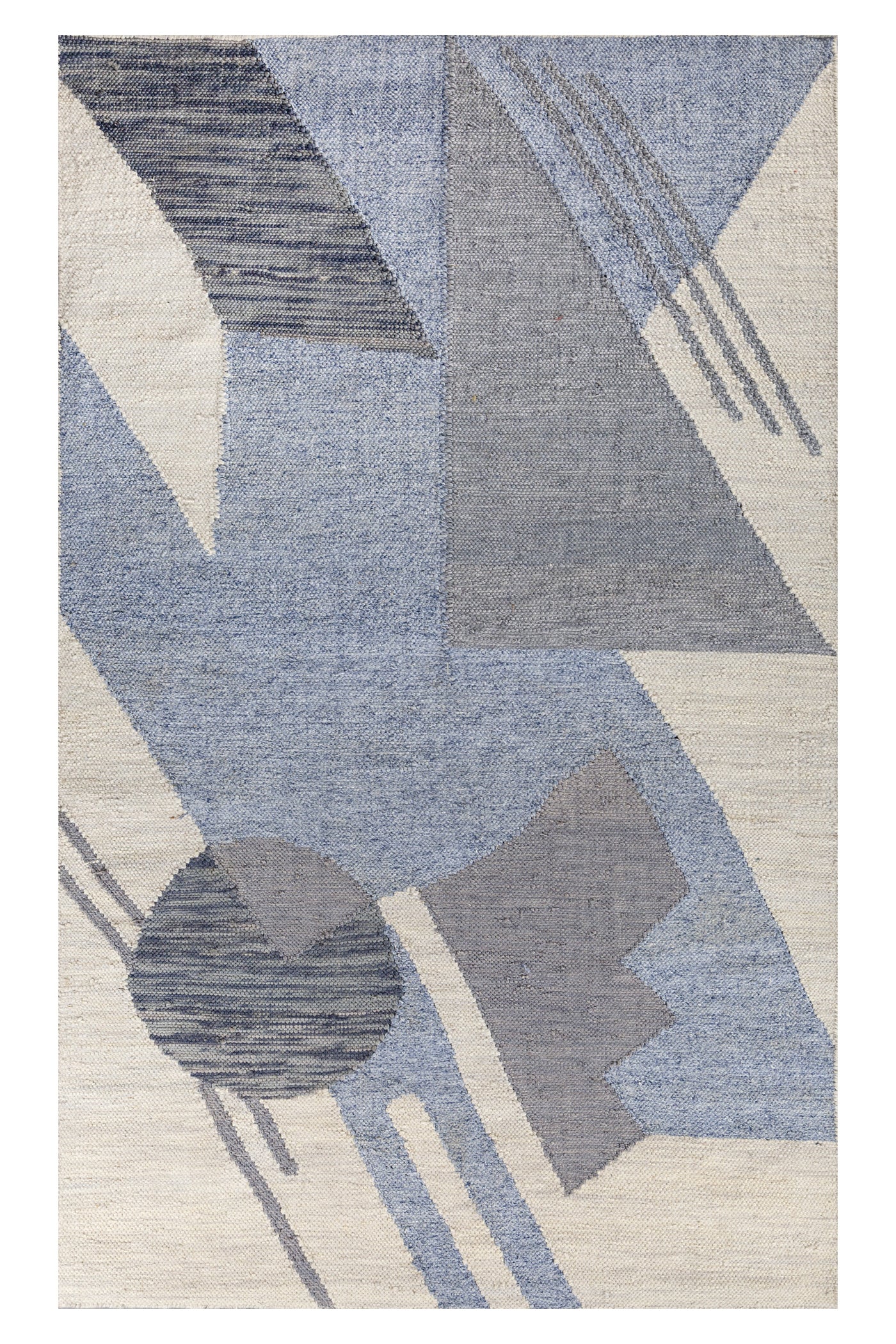 Jaipur Rugs Soft Geometric 5X8 Feet Rug| Silver Lake Blue & Silver Ash Hand Knotted Dhurrie Carpet For Living Room