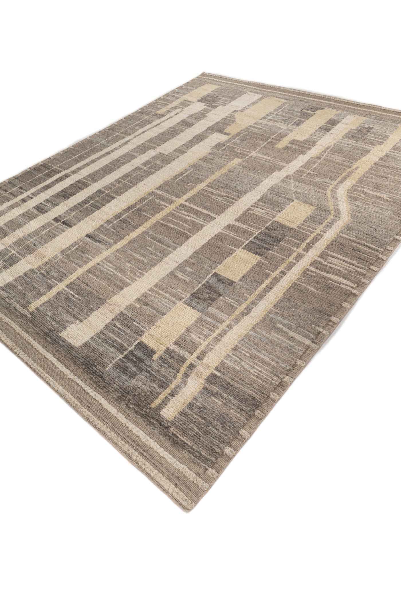Jaipur Rugs Soft Geometric 5X8 Feet Rug| Natural Gray Hand Knotted Rug Carpet For Living Room