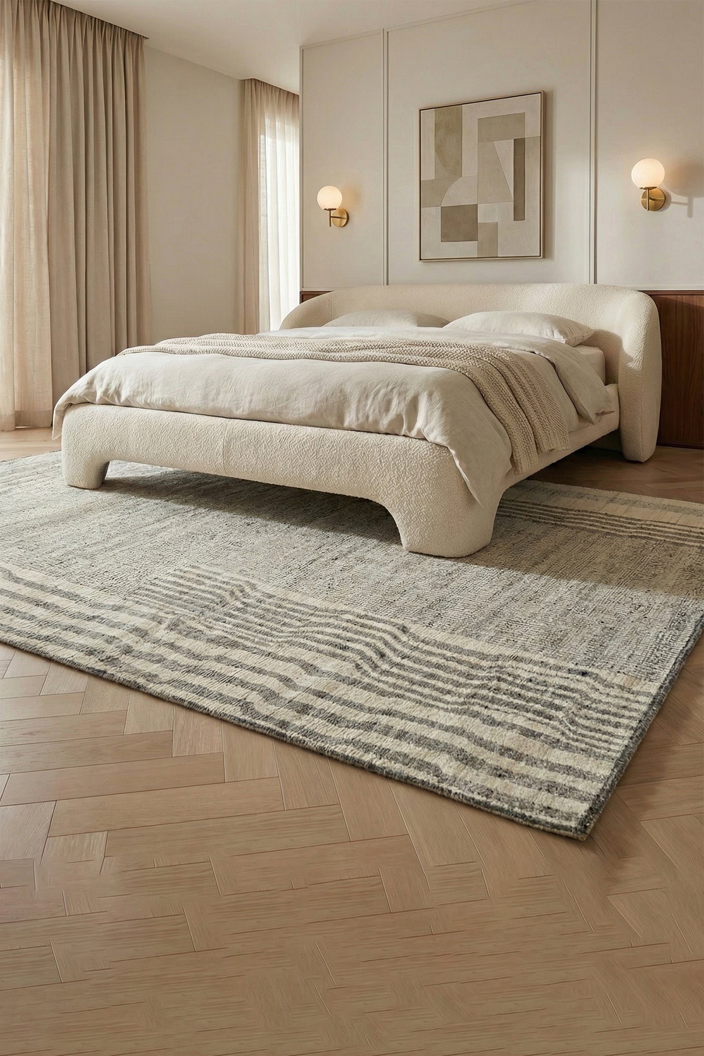 Jaipur Rugs Soft Textured 5X8 Feet Rug| Natural Beige & Natural Gray Hand Knotted Rug Carpet For Living Room