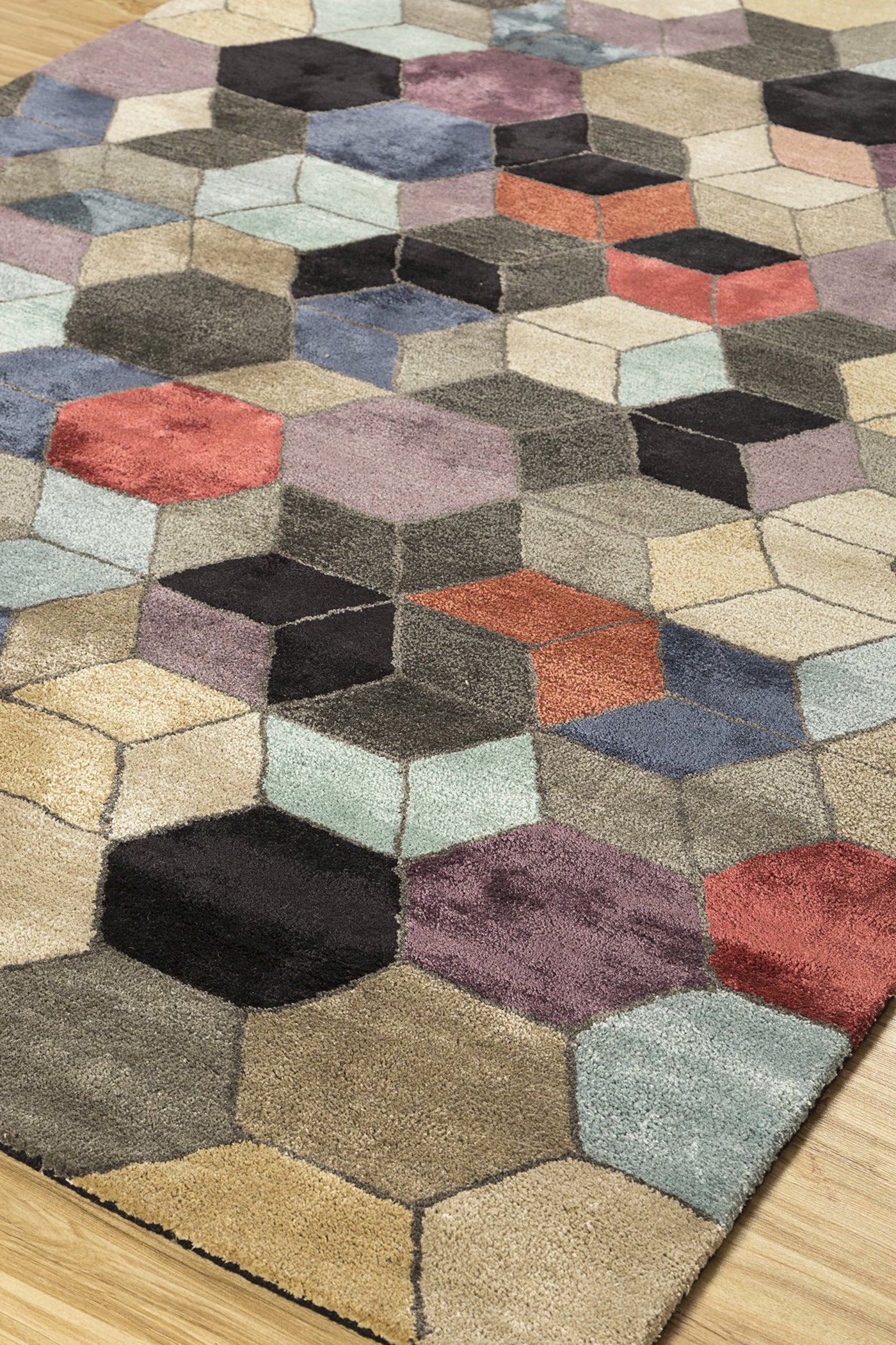 Jaipur Rugs Soft Geometric 6X9 Feet Rug| Ebony & Black Olive Hand Tufted Rug Carpet For Living Room