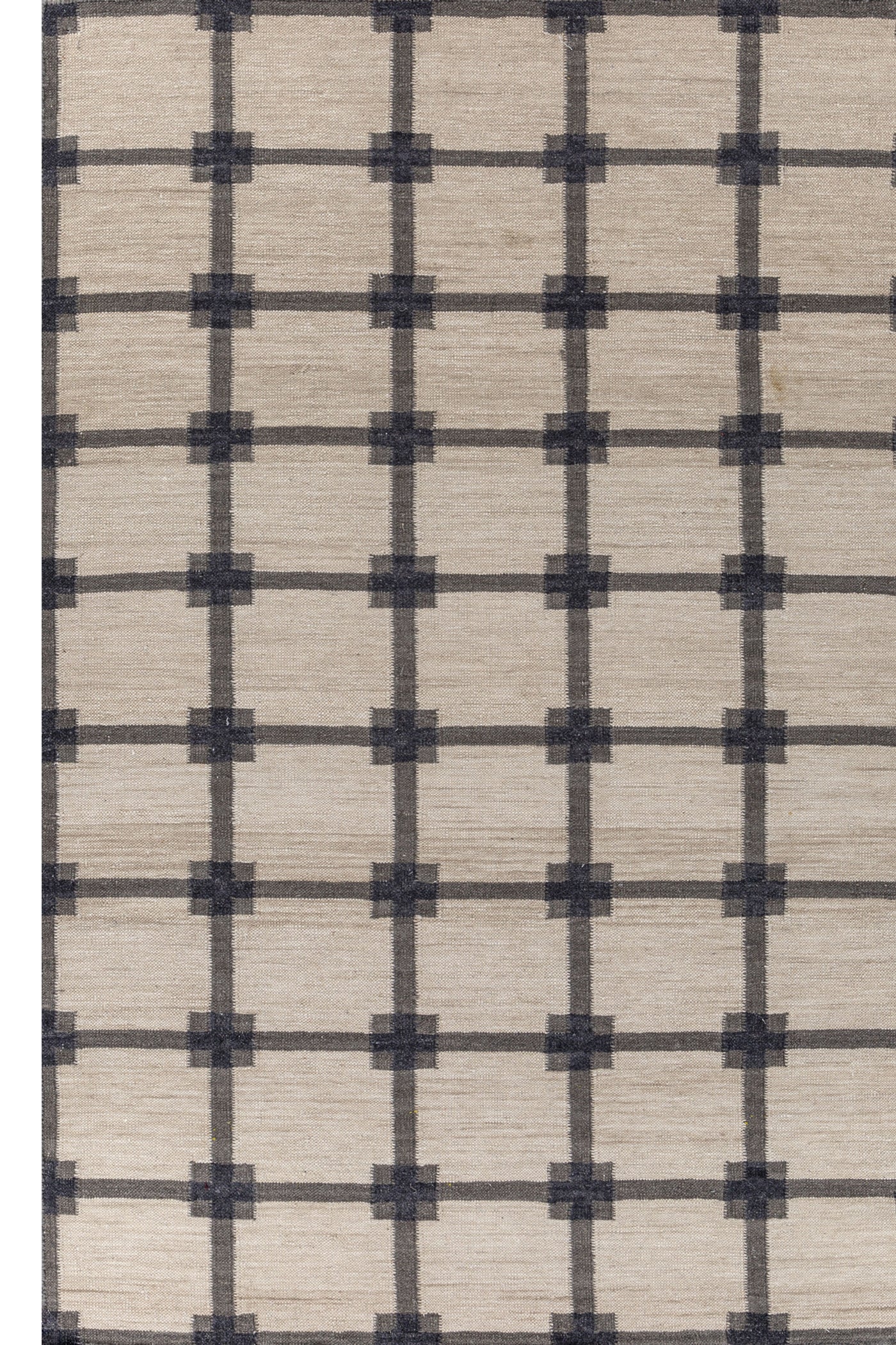 Jaipur Rugs Soft Geometric Grid 5X8 Feet Rug| Soft Beige & Charcoal Slate Hand Knotted Dhurrie Carpet For Living Room